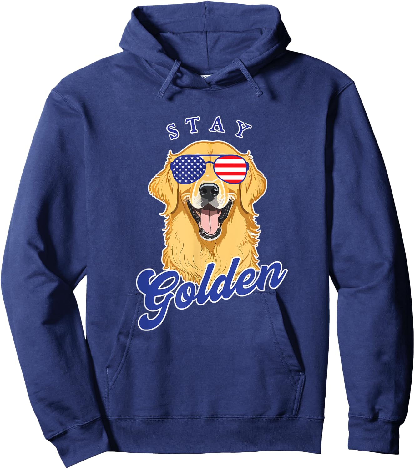 Golden Retriever Patriotic American Flag Vintage Stay Golden Women Men Hoodie - Hoodie | Navy