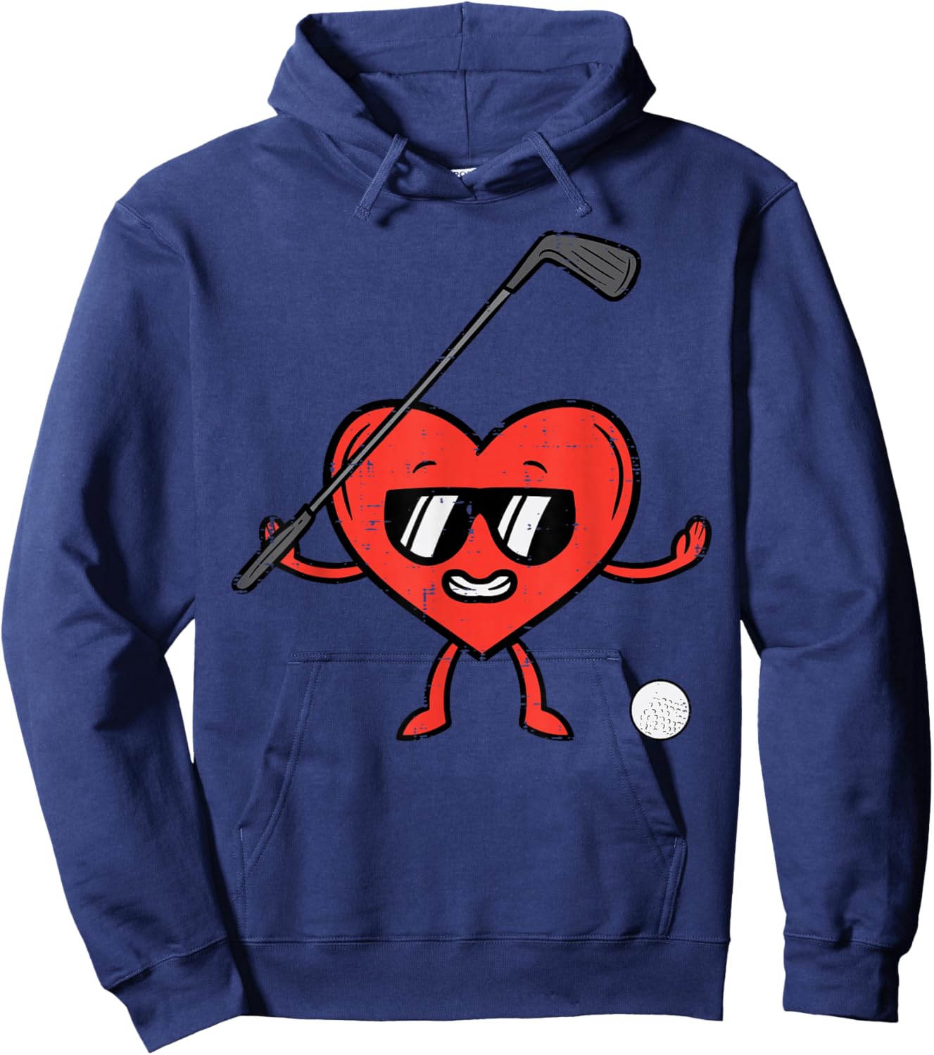 Valentines Day Heart Golf Funny Golfing Golfer Dad Men Boys Hoodie - Hoodie | Navy
