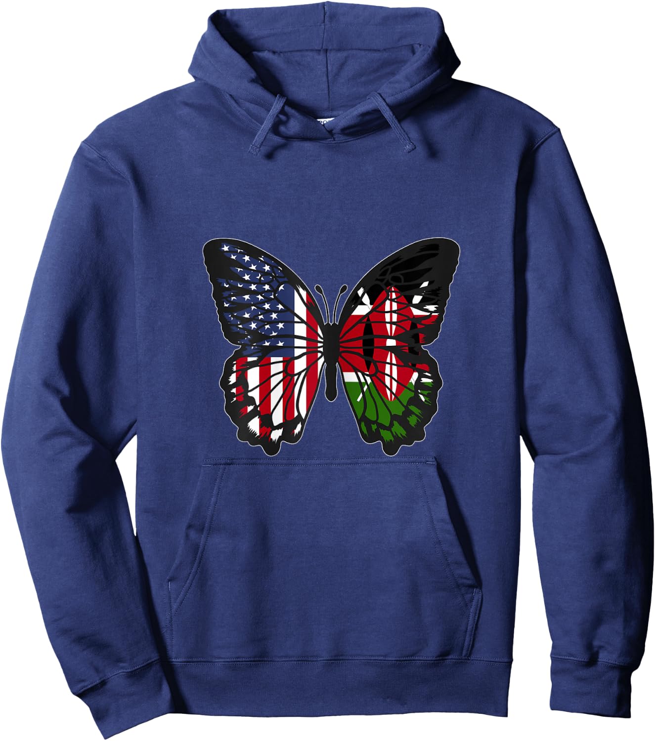 Kenyan Roots USA and Kenya Mix Butterfly Kenya Heritage Hoodie - Hoodie | Navy