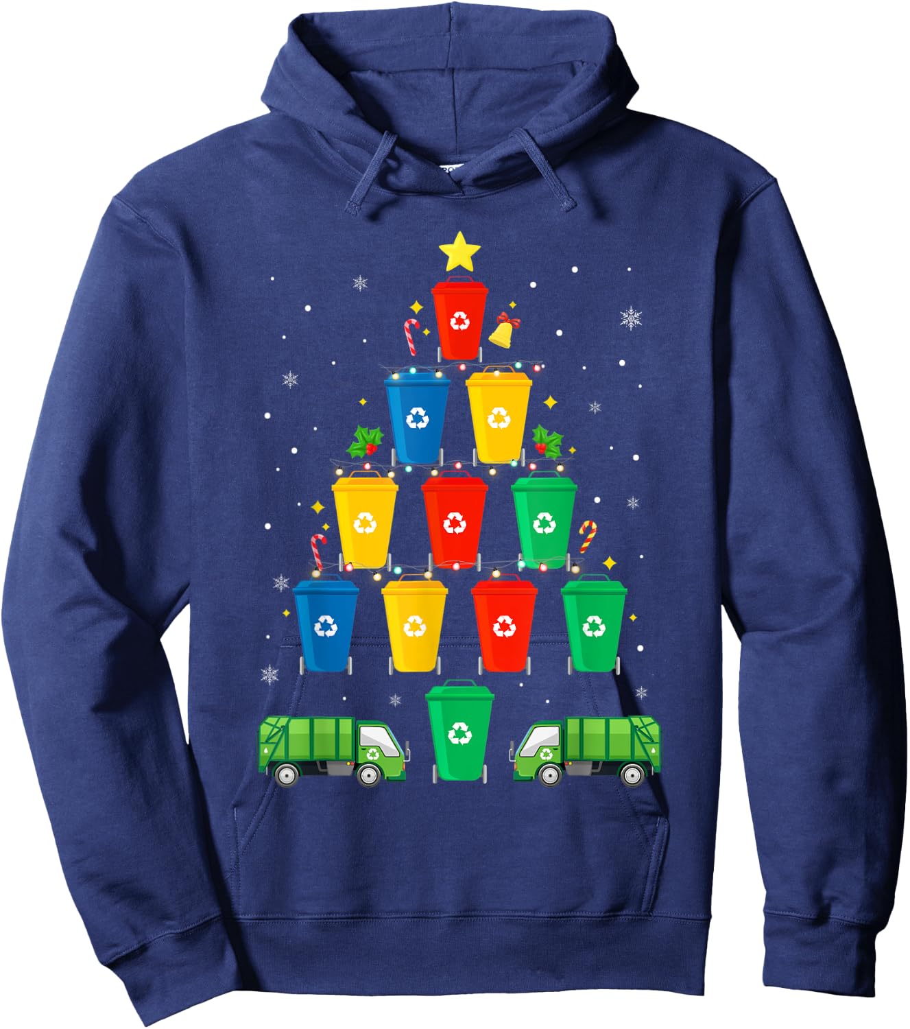 Garbage Truck Christmas Tree Merry Xmas Trash Truck Boy Hoodie - Hoodie | Navy