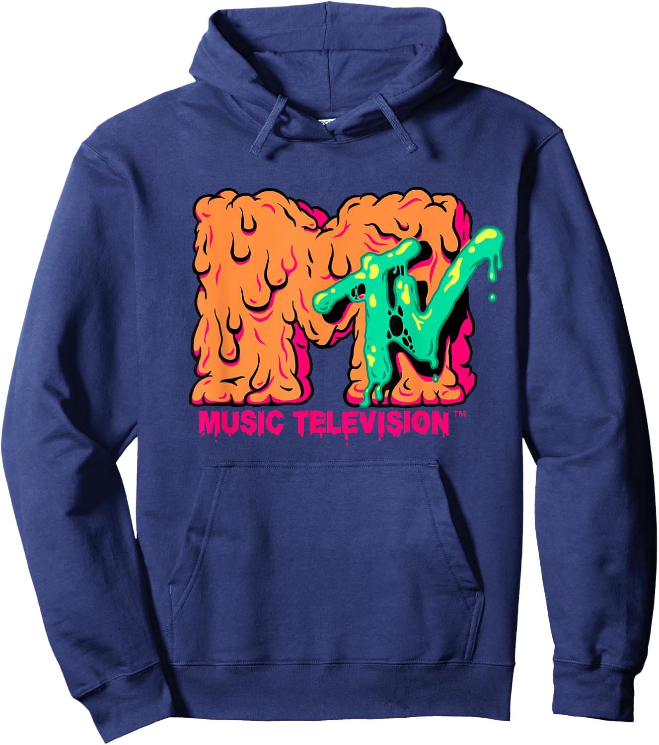 Mademark x MTV - MTV Logo Orange Slimy Goo Green Slime Melted MTV Hoodie - Hoodie | Navy