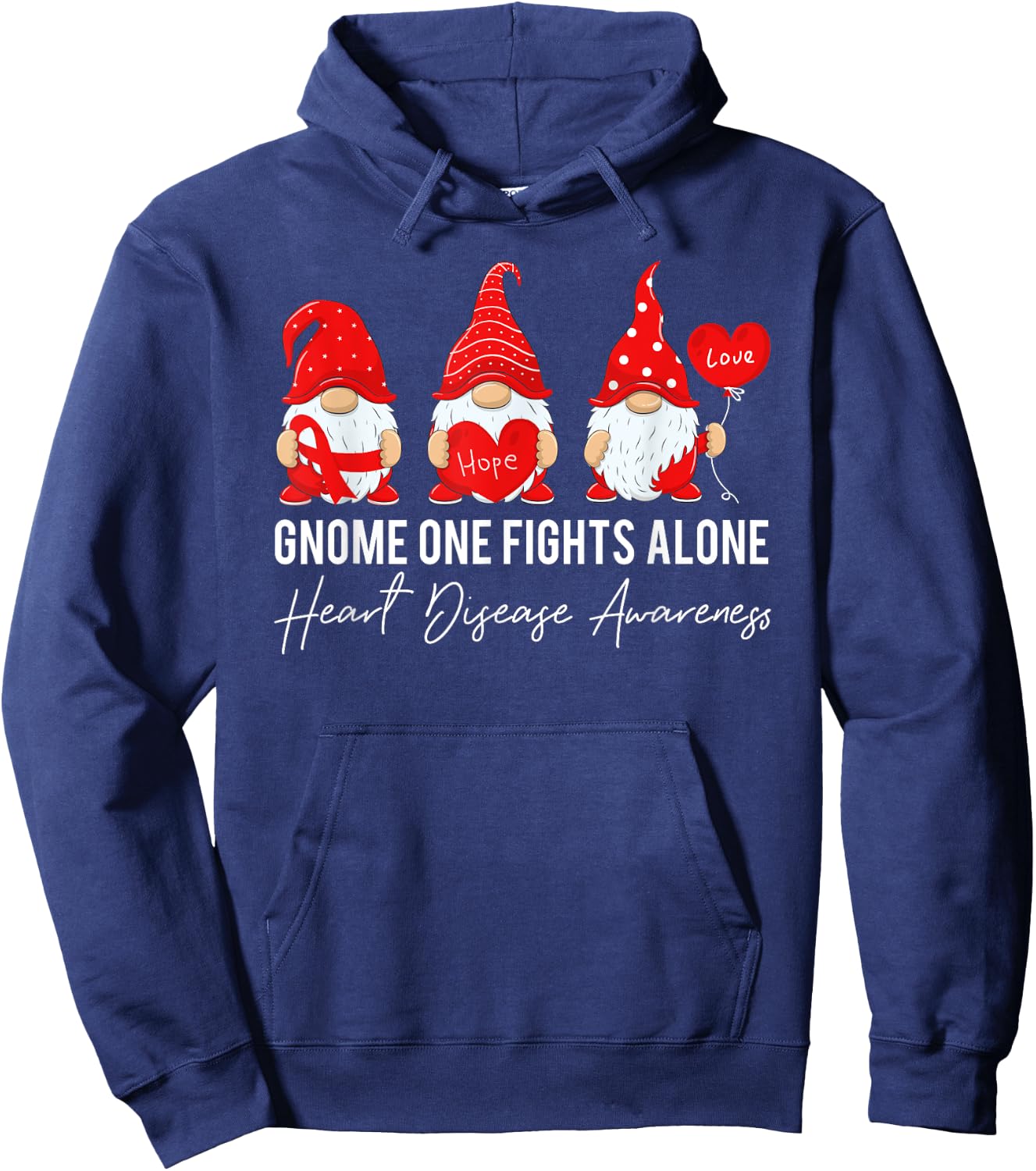 Gnome Fights Heart Disease Awareness Month Red Ribbon Hoodie - Hoodie | Navy