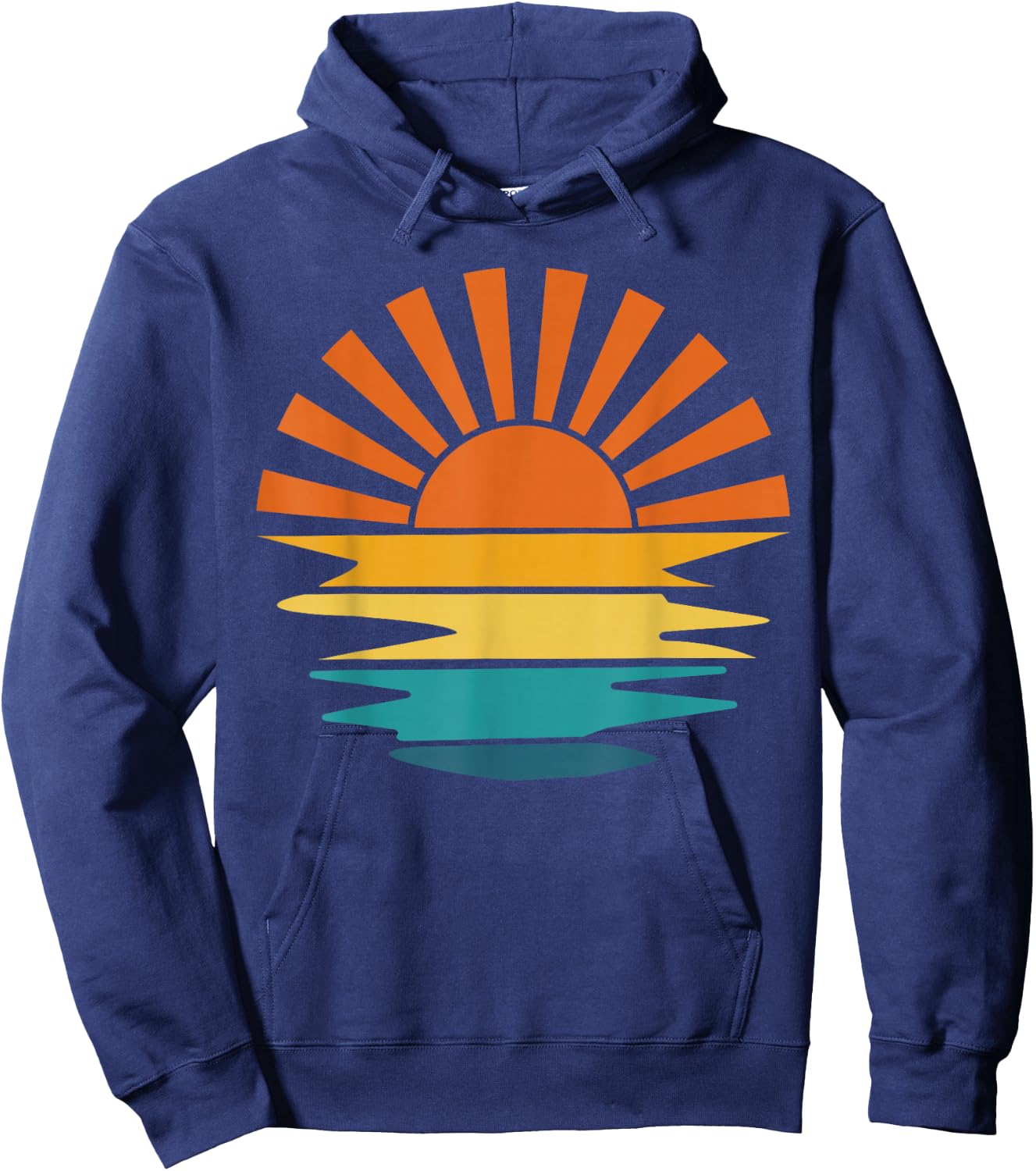 Retro Sunset Rays Wavy Vintage Retro Sunshine Sun Rays vibes Hoodie - Hoodie | Navy