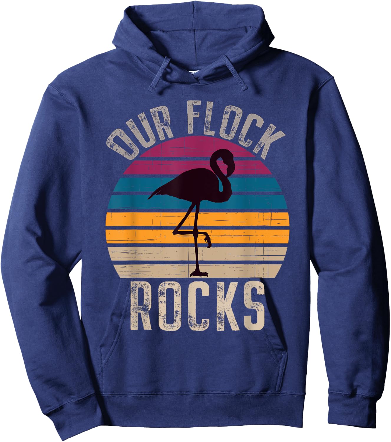 Our Flock Rocks Retro Vintage Flamingo Mothers Day Family Hoodie - Hoodie | Navy