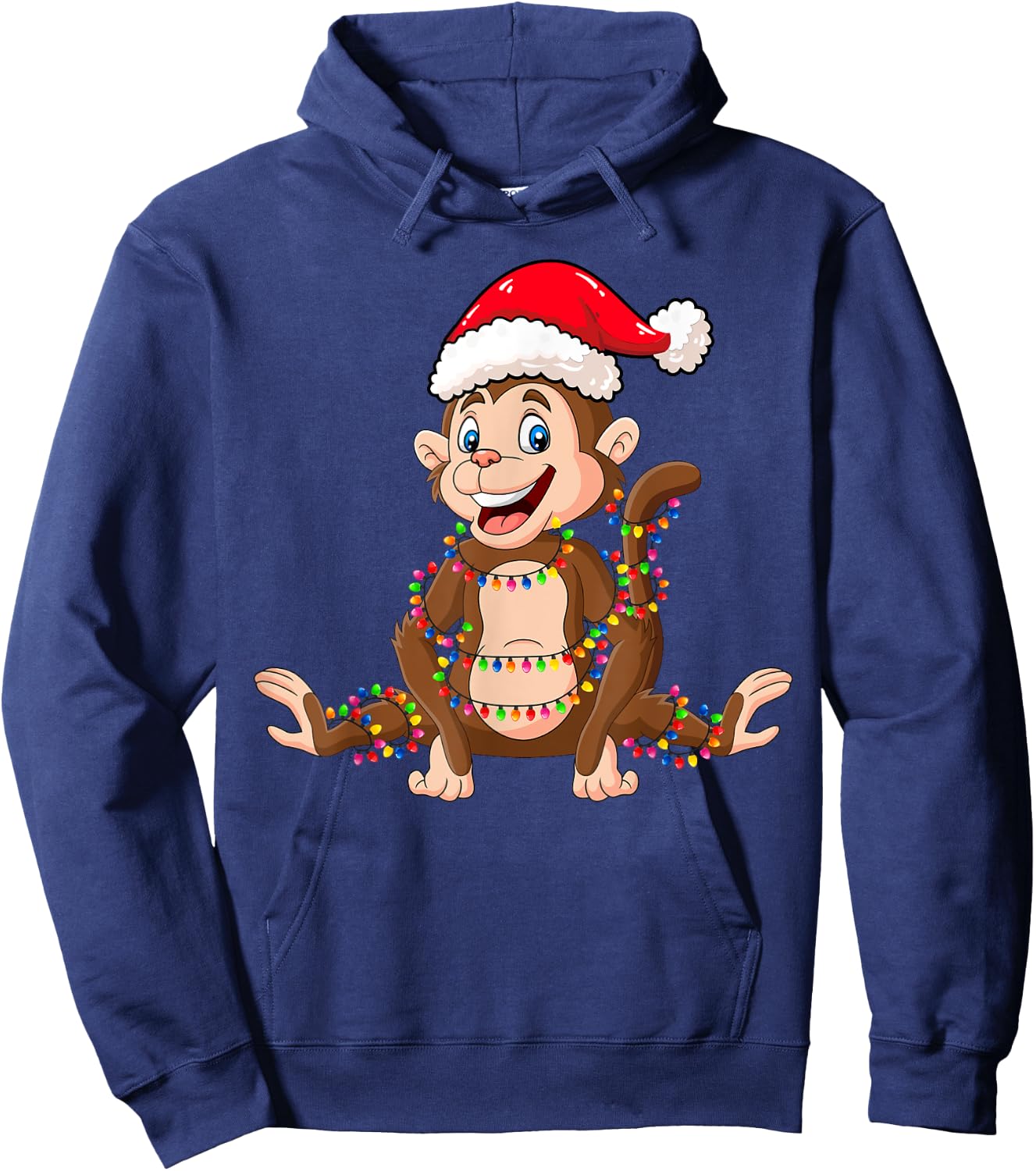 Christmas Lights Monkey Wearing Xmas Hat - Cute Monkey Lover Hoodie - Hoodie | Navy