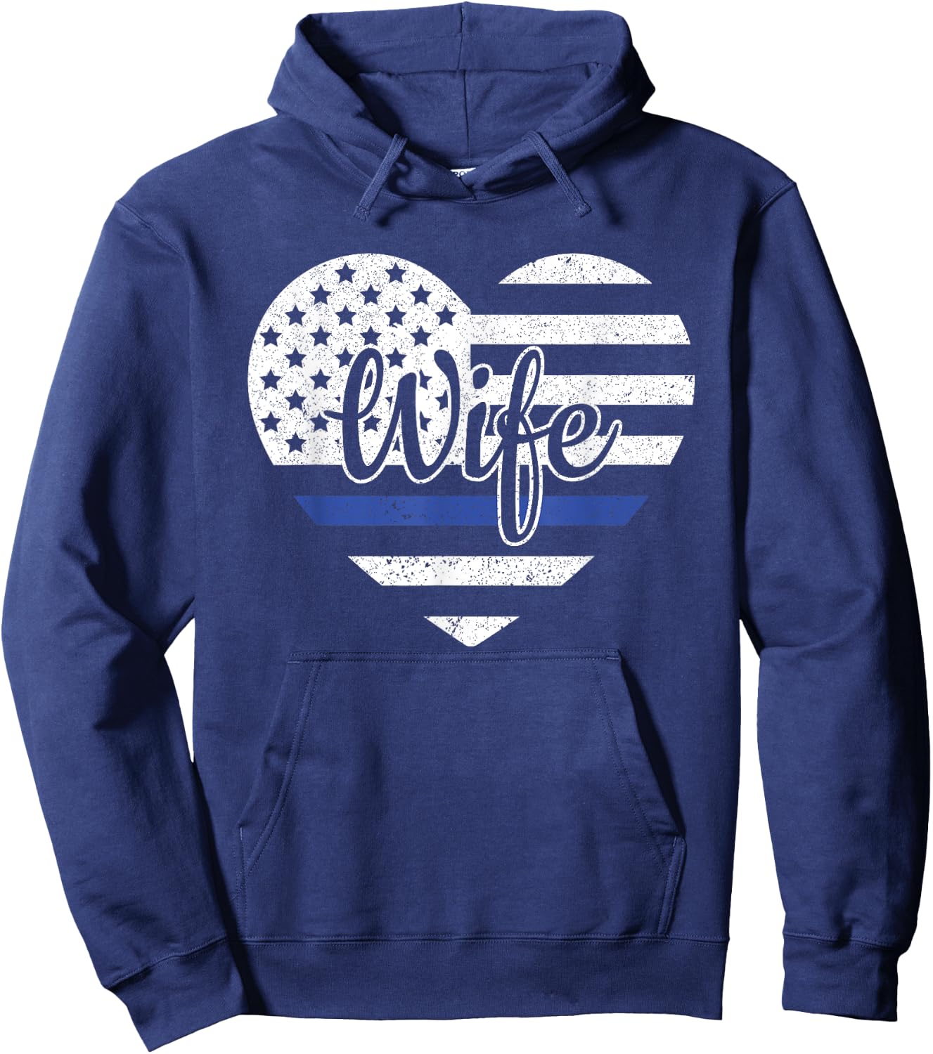 USA Heart Police Officer Wife Blue Line Police Wife Support Hoodie - Hoodie | Navy