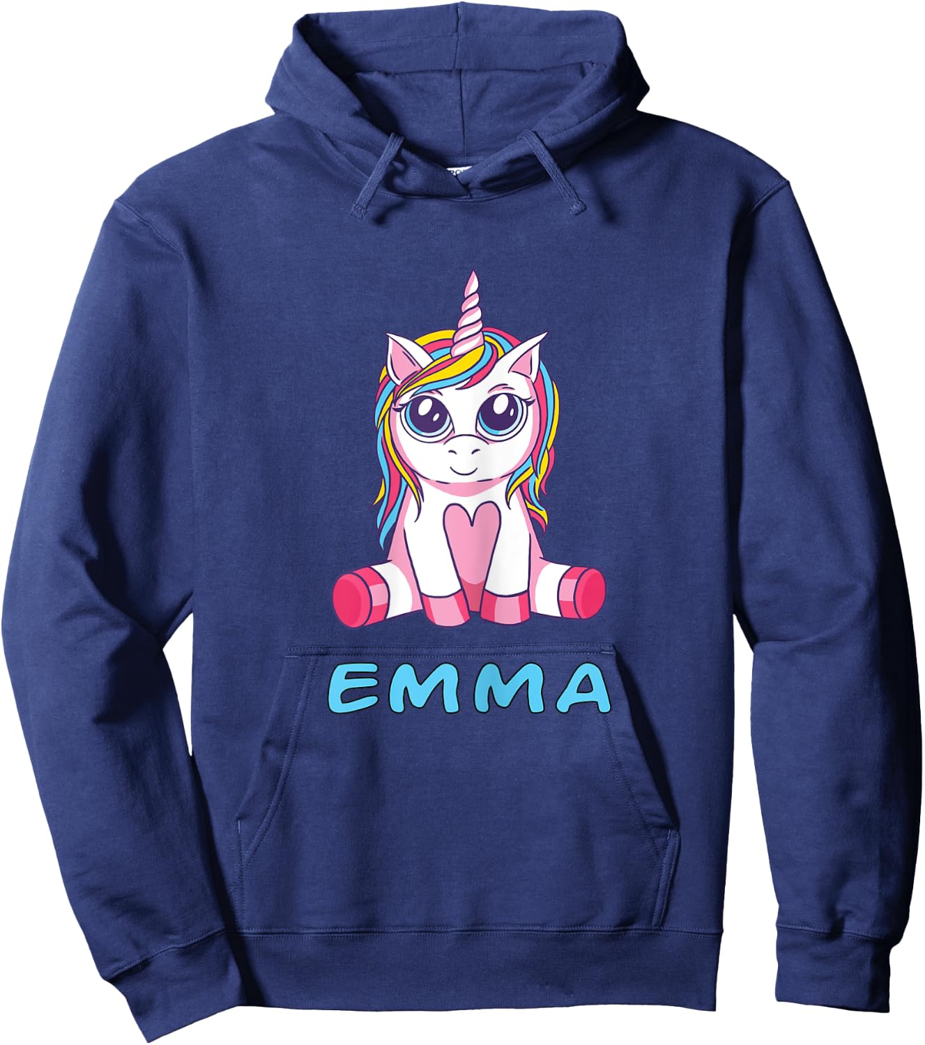 Emma unicorn name baby child girl sits cute toddler Hoodie - Hoodie | Navy