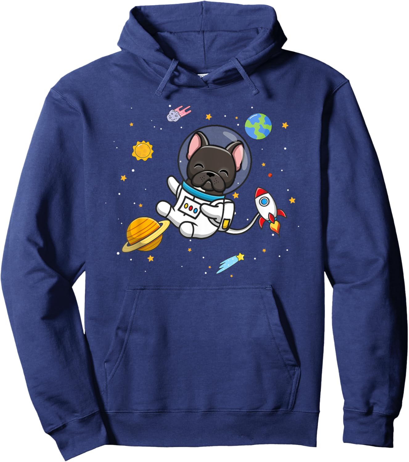 Funny Kids & Boys Kawaii Space Black French Bulldog Lover Hoodie - Hoodie | Navy