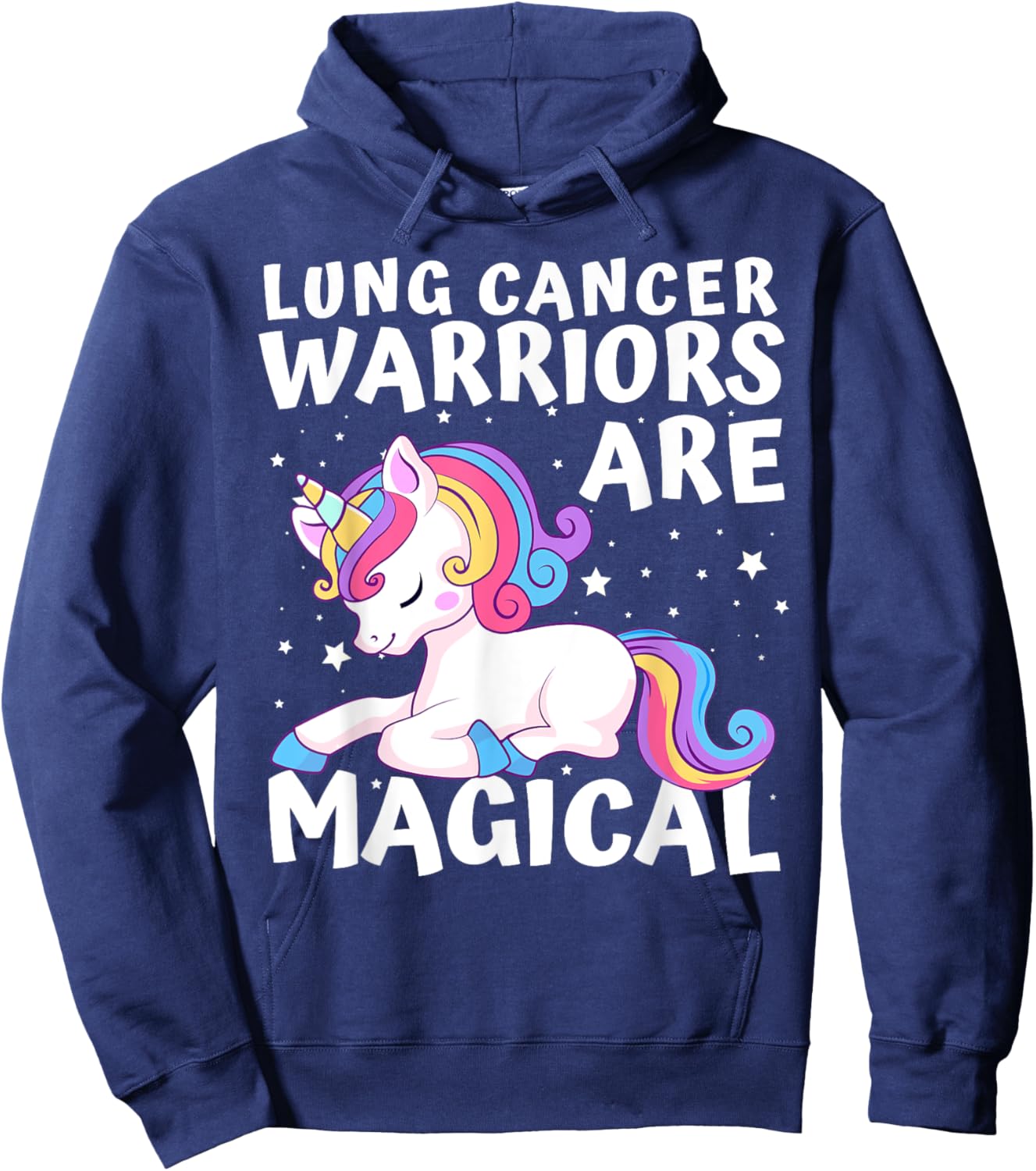Warriors Are Magical Lung Cancer Awareness Unicorn White Hoodie - Hoodie | Navy
