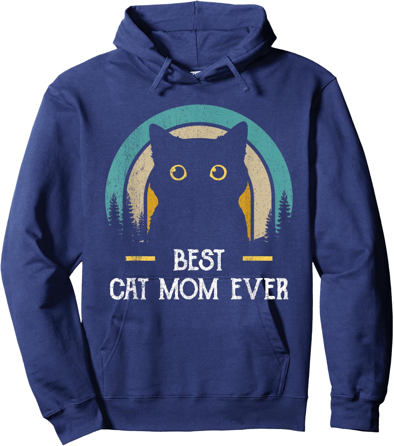 Mother's Day Cat Mommy Black Cat, Retro Best Cat Mom Ever Hoodie - Hoodie | Navy