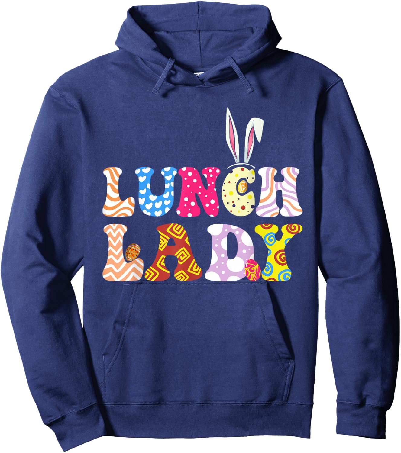 Bunny Lunch Lady Funny Egg Easter Day Floral Women Hoodie - Hoodie | Navy