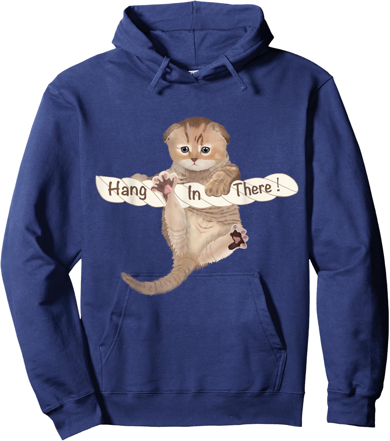 HUMORUS CATS Cute Cat 'Hang In There' Motivational & Inspirational Adult - Black, Small Hoodie - Hoodie | Navy