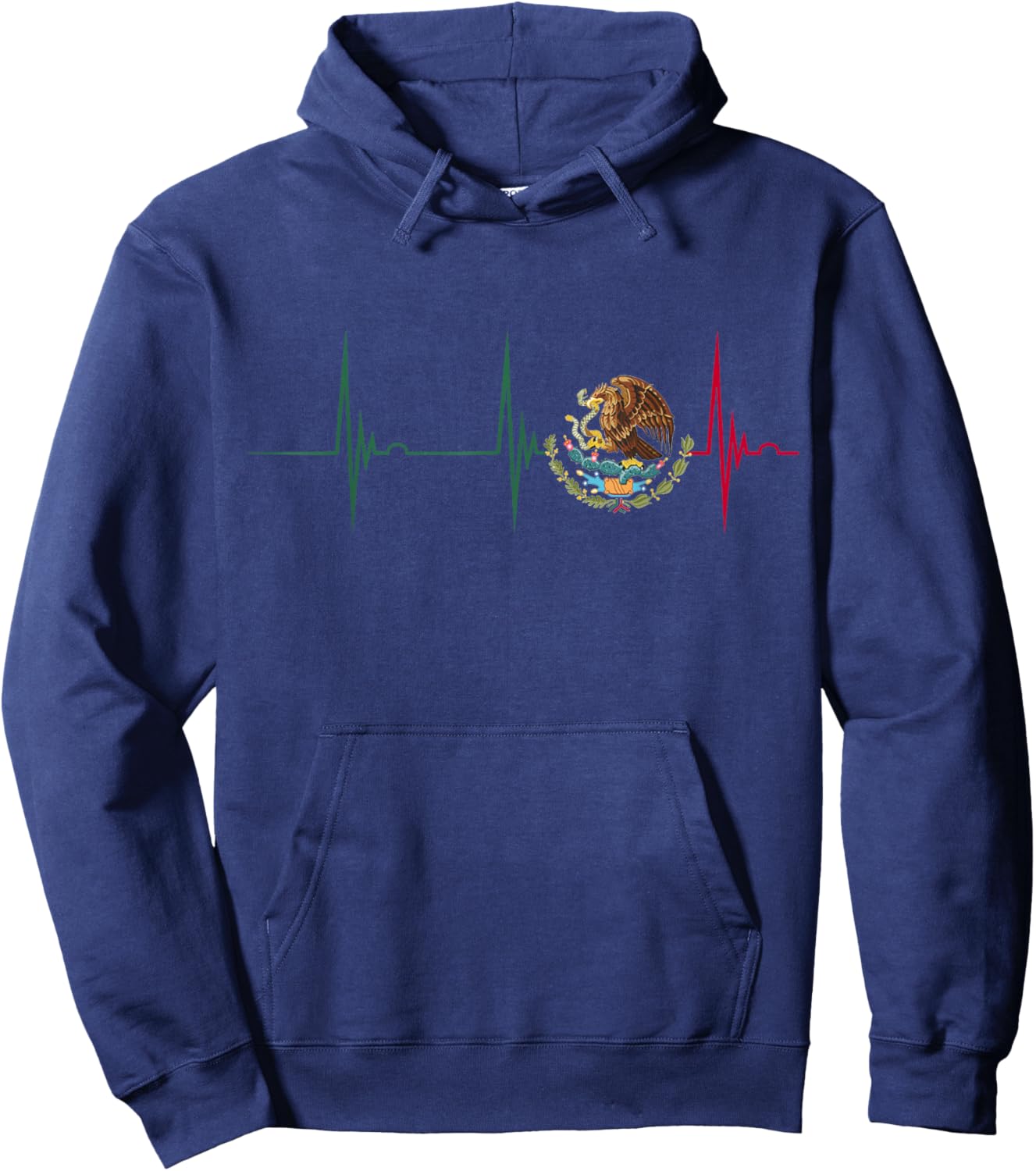 Mexico Heartbeat EKG Pulse Mexican Pride Emblem Mexico Flag Hoodie - Hoodie | Navy