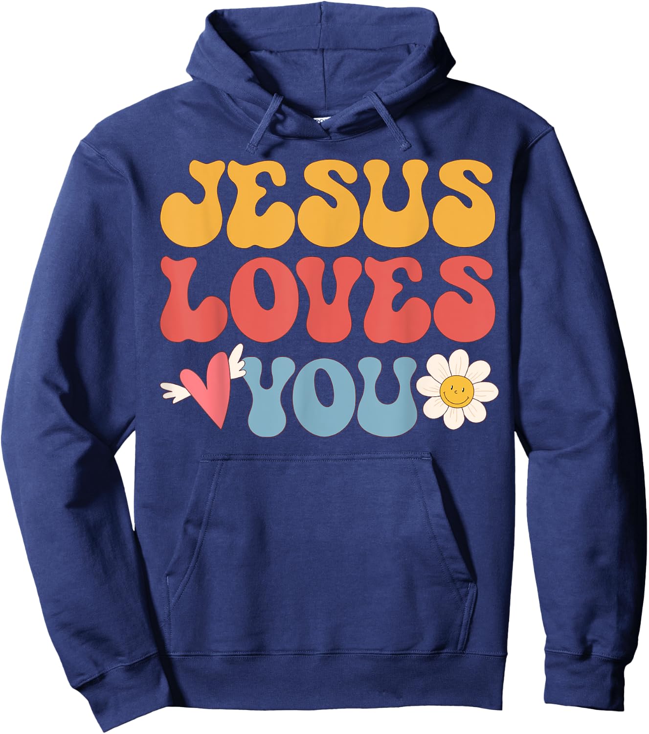 Groovy Jesus Loves You Christian 70's Hippie Hoodie - Hoodie | Navy
