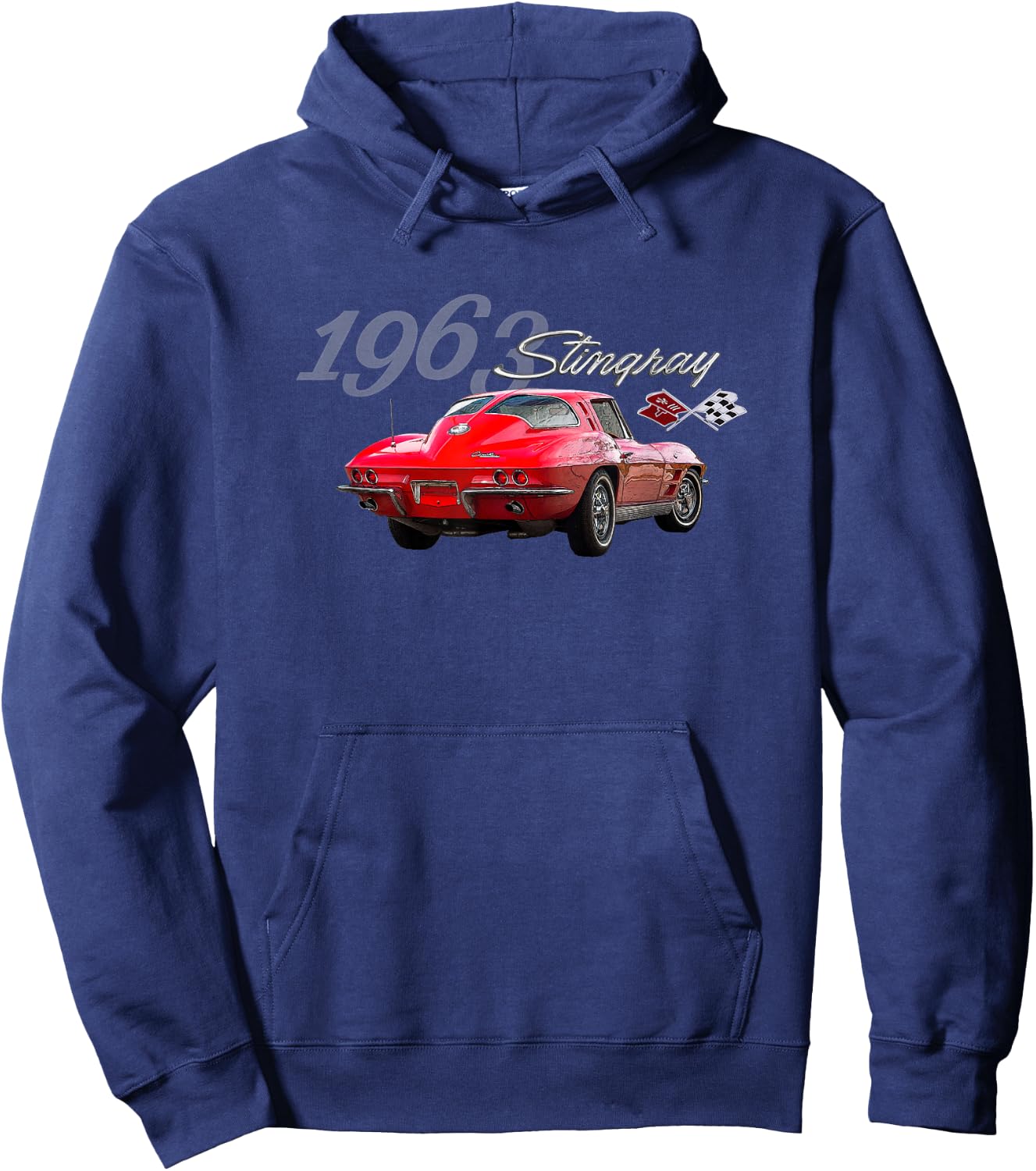 Classic Red 1963 Stingray, Vintage Rear Split Window Vette Hoodie - Hoodie | Navy