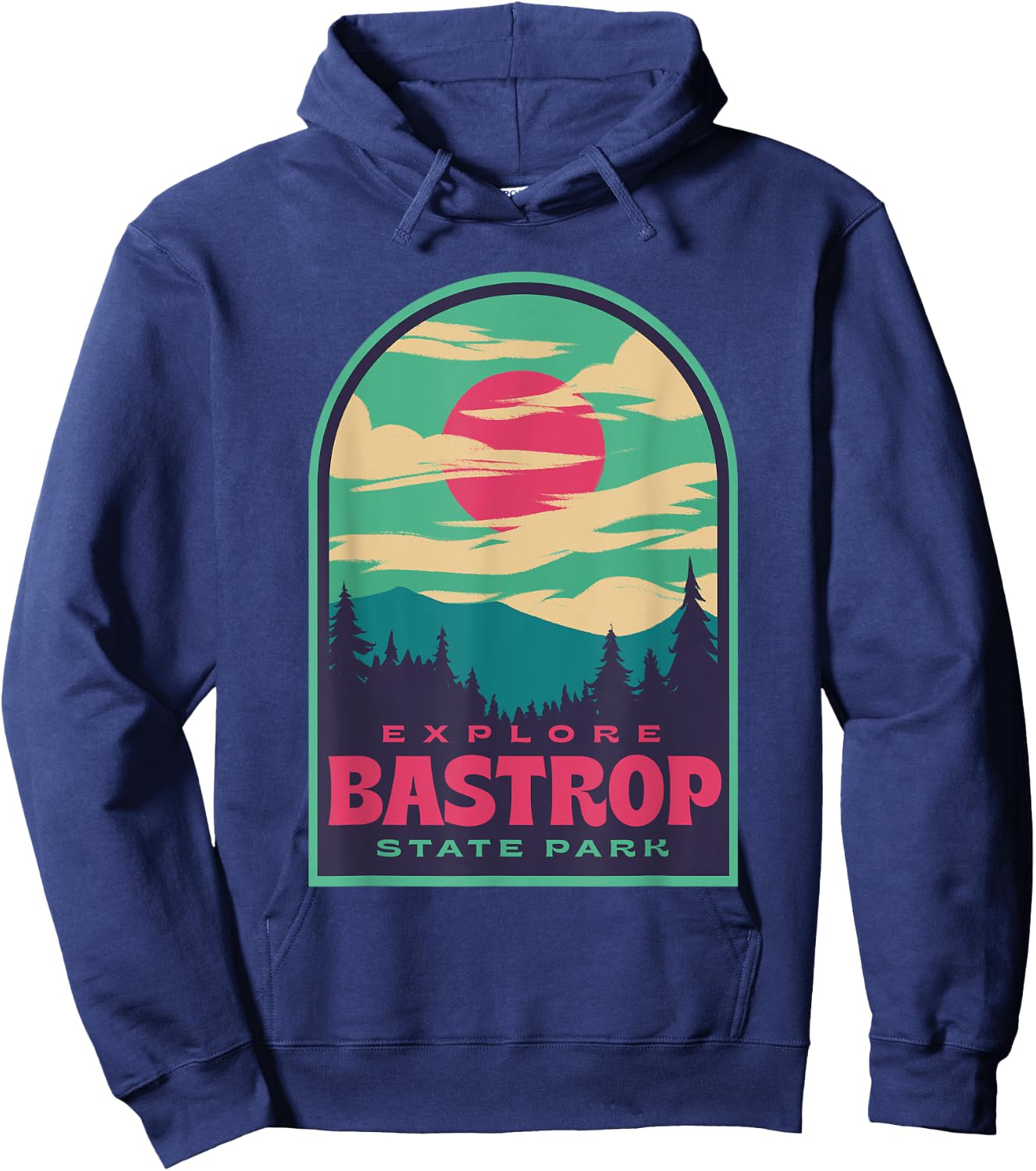 Bastrop State Park Retro Sunset Hoodie - Hoodie | Navy
