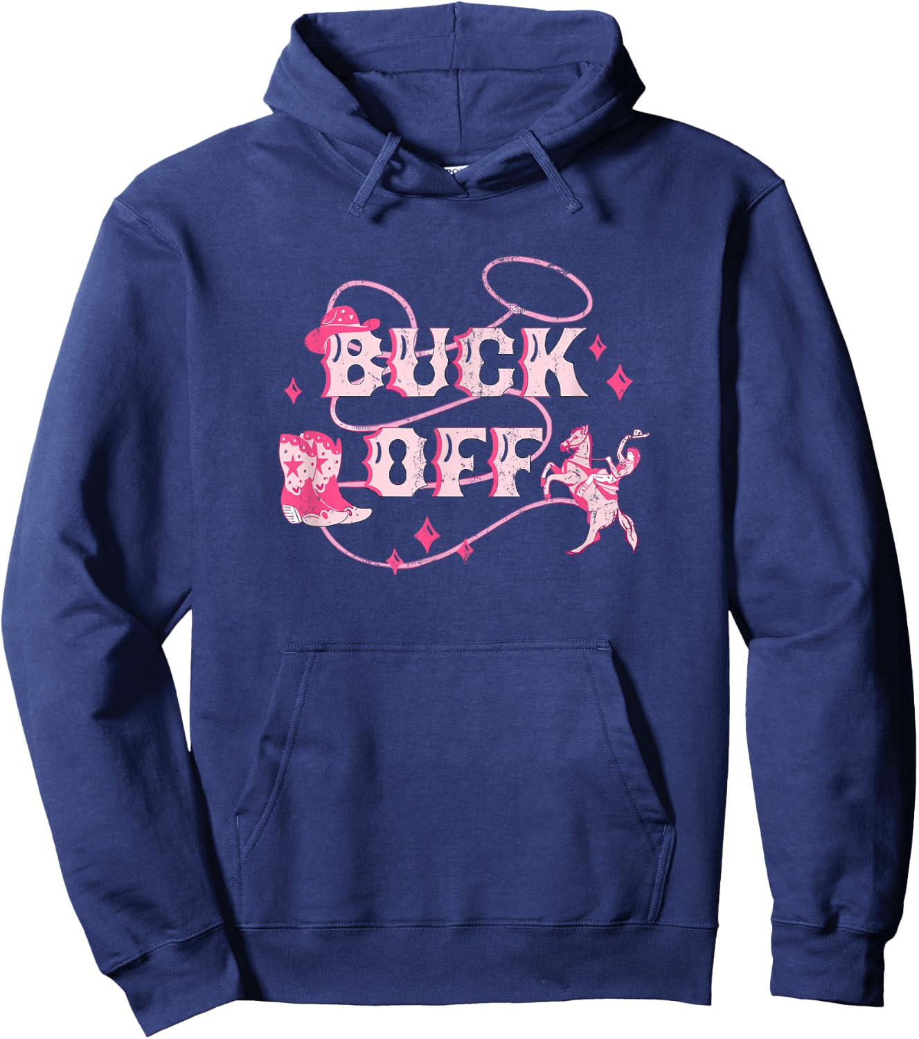 Retro Buck Off Western Country Rodeo Cowboy Horse Riding Hoodie - Hoodie | Navy