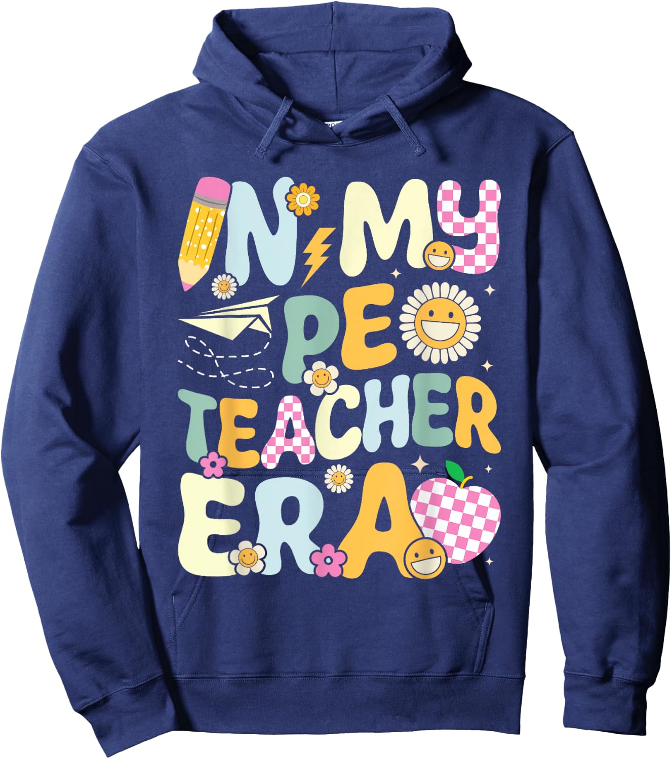 Retro In My PE Teacher Era Physical Education Groovy Women Hoodie - Hoodie | Navy