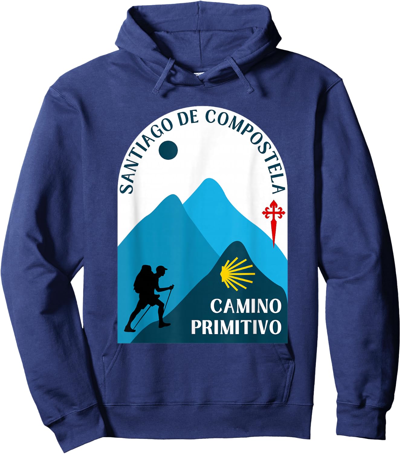 Camino Primitivo Man Walking Santiago Original Way Hoodie - Hoodie | Navy