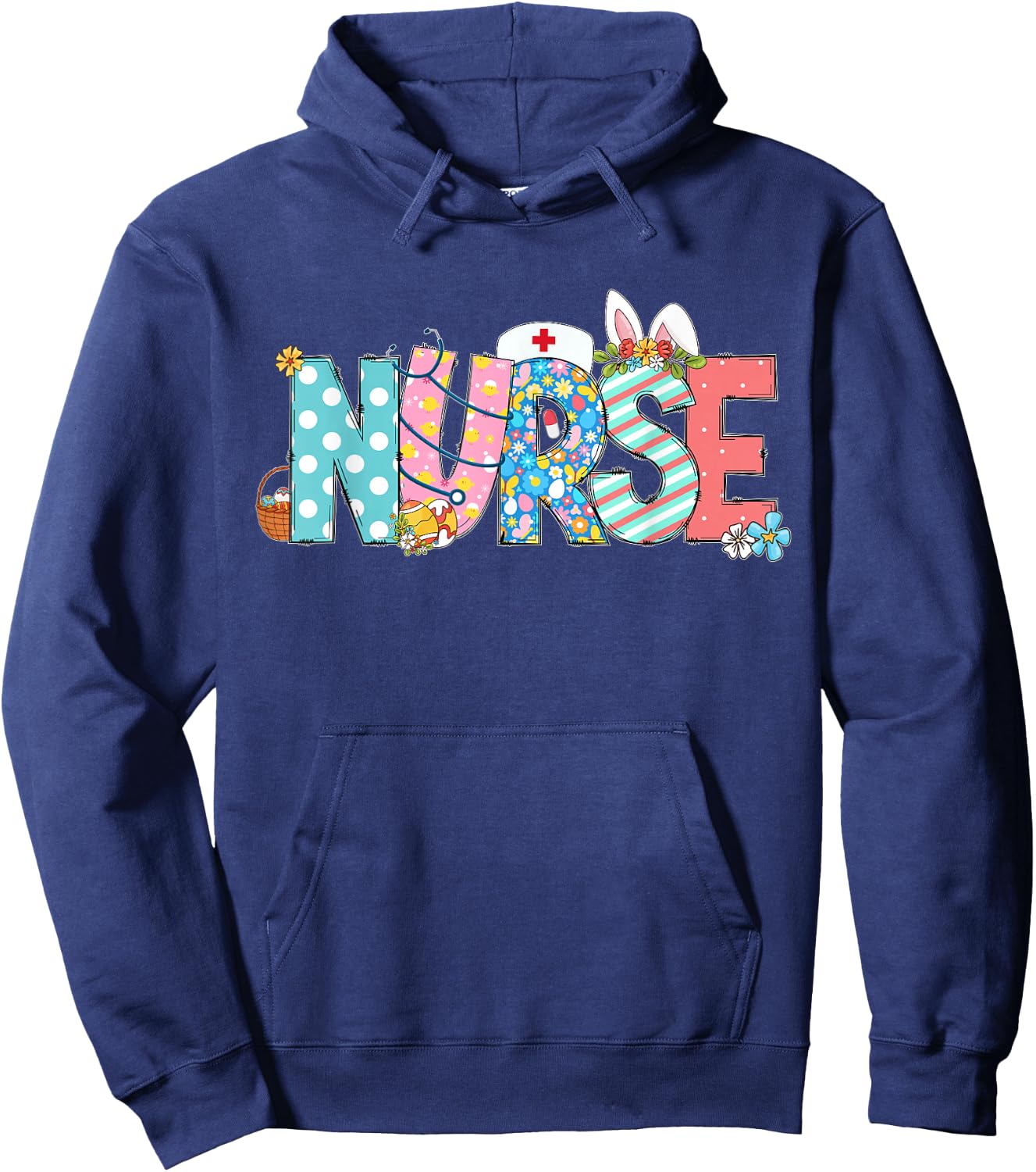 Easter Nurse With Stethoscope And Easter Eggs Nurse Easter Hoodie - Hoodie | Navy