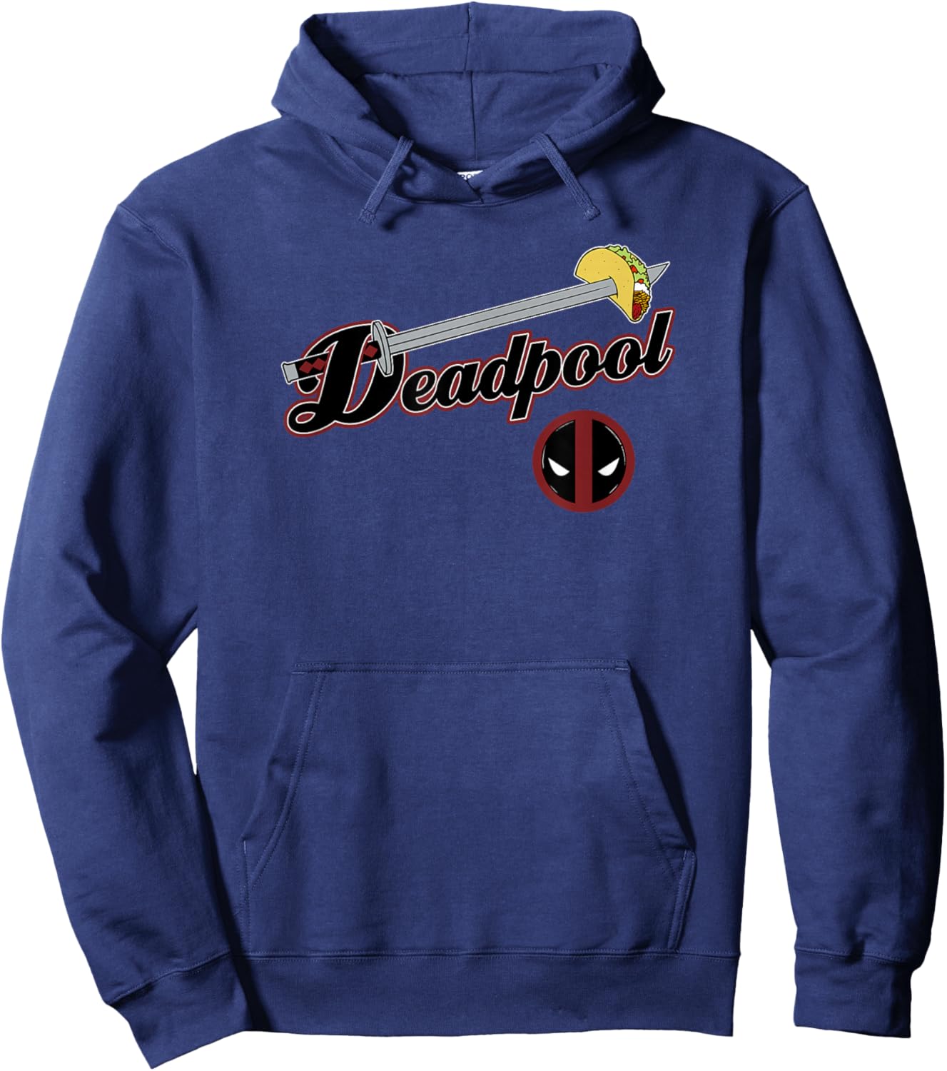 Marvel Comics Retro Classic Deadpool Sword & Taco Logo Hoodie - Hoodie | Navy