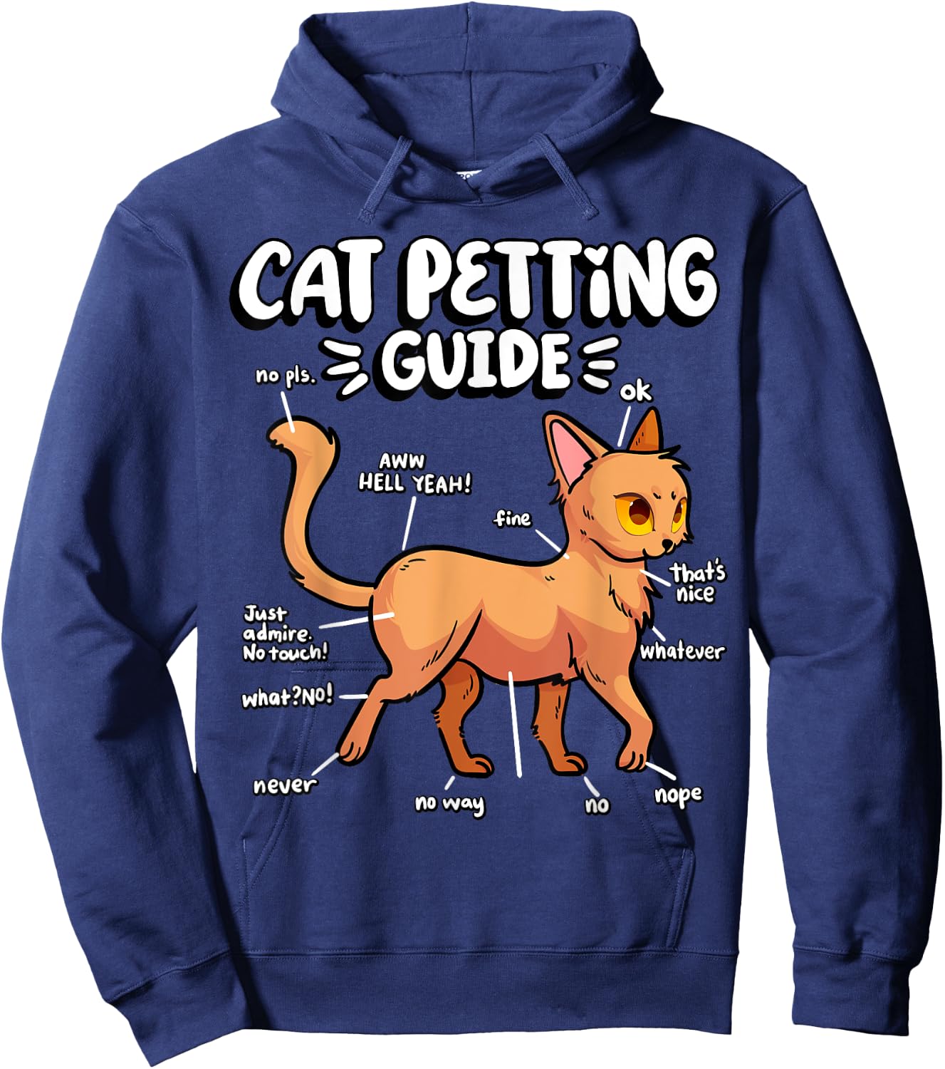 Cat Petting Guide Fluffy Kitten Animal Friend Cute Cat Hoodie - Hoodie | Navy