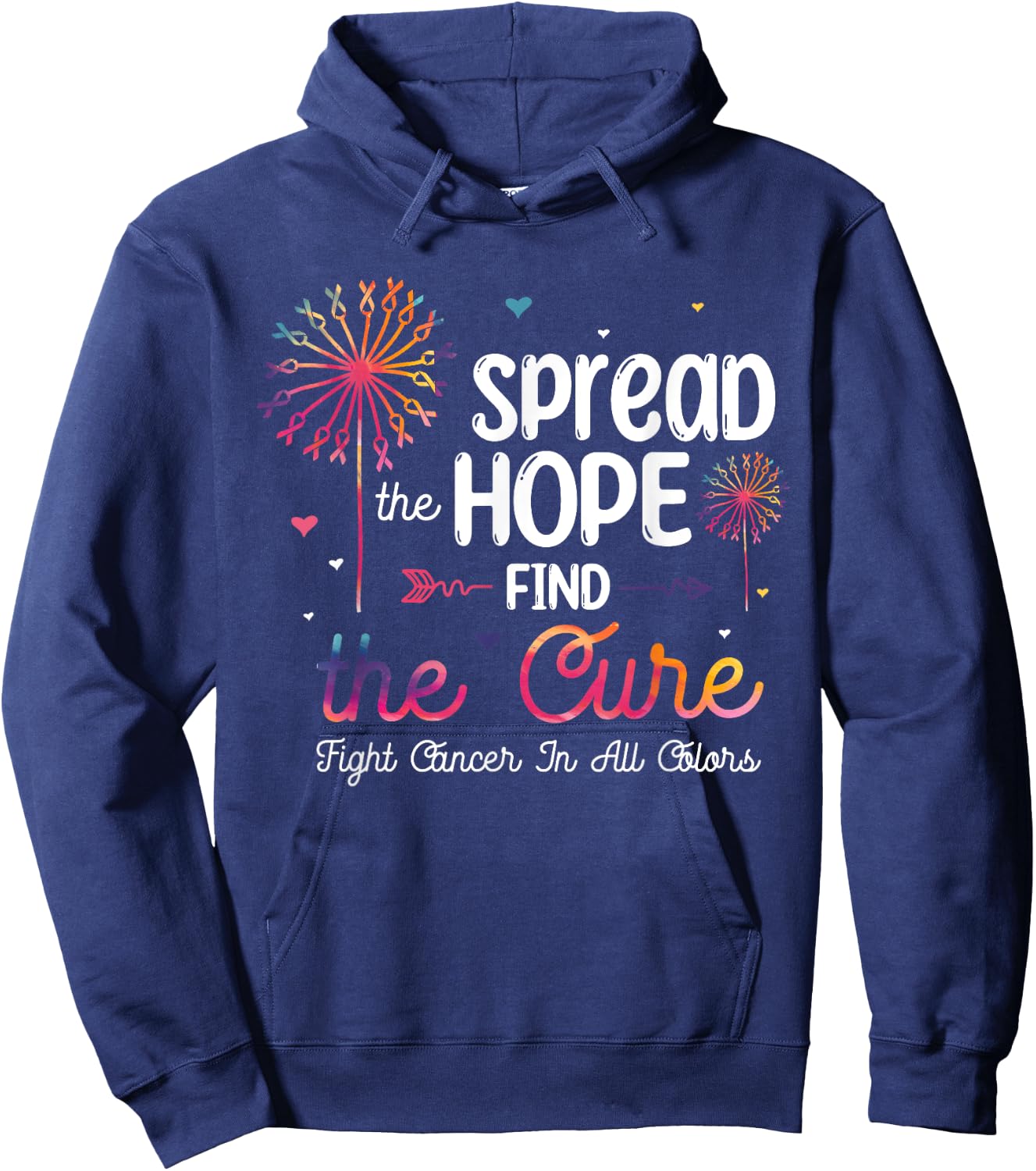Fight Cancer In All And Every Color - Ribbons Flower Heart Hoodie - Hoodie | Navy