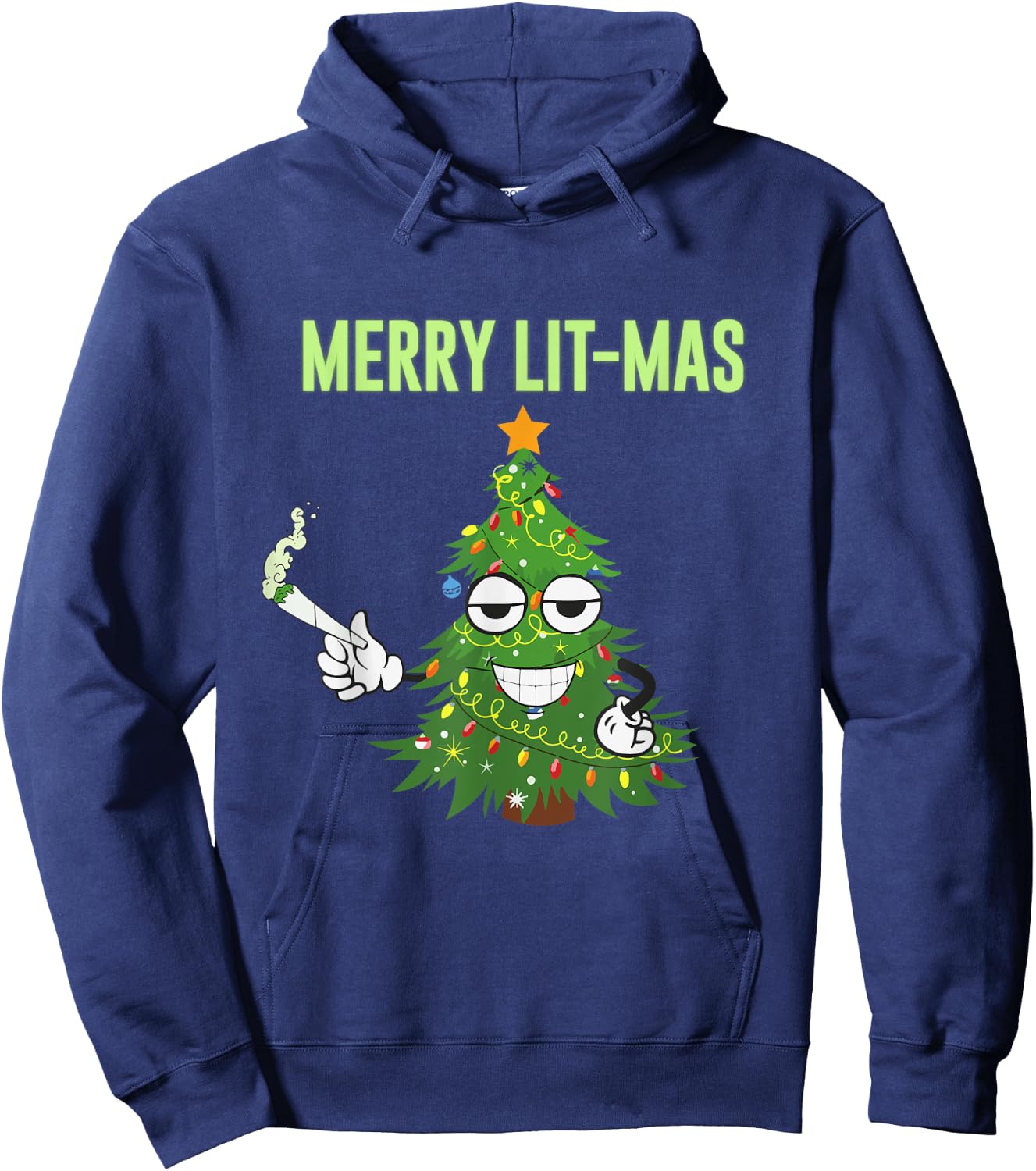Merry Lit-Mas Christmas Trees Lights Funny Couples Matching Hoodie - Hoodie | Navy