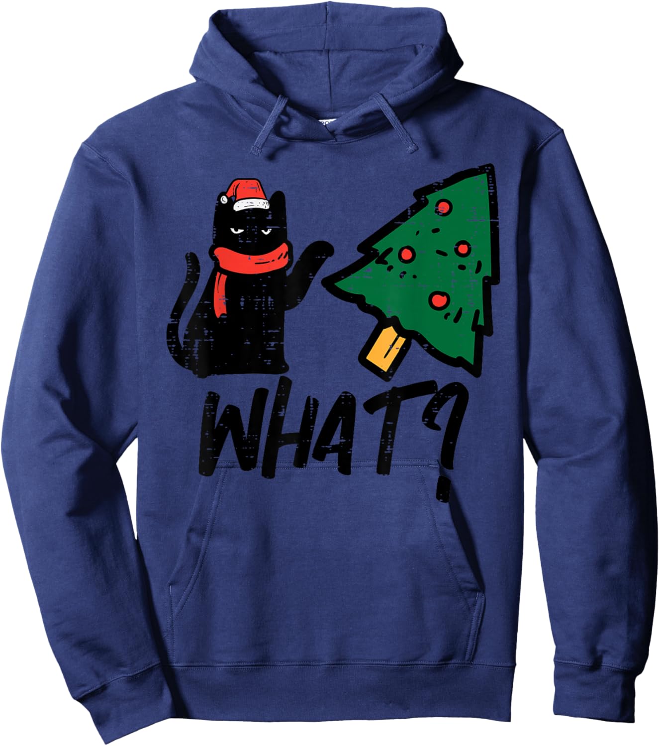 Black Cat Tipping Christmas Tree What Funny Men Women Kids Hoodie - Hoodie | Navy