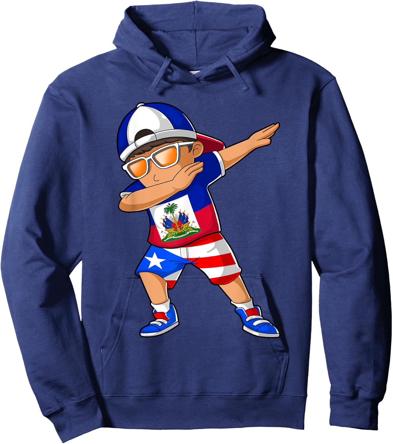 Half Haitian Half Puerto Rican Boy Haiti Puerto Rico Flag Hoodie - Hoodie | Navy