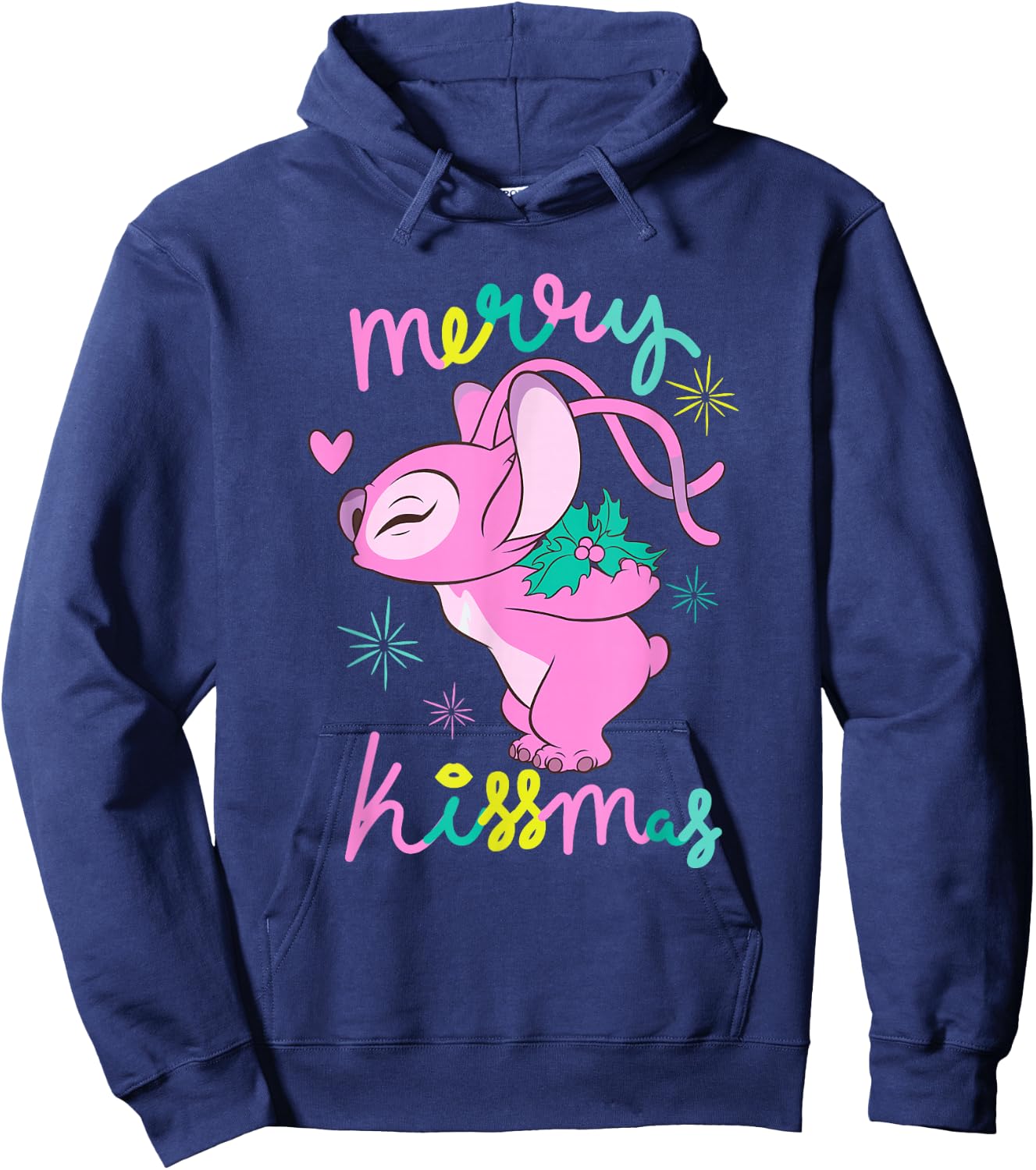 Disney Lilo & Stitch Christmas Angel Merry Kissmas Mistletoe Hoodie - Hoodie | Navy