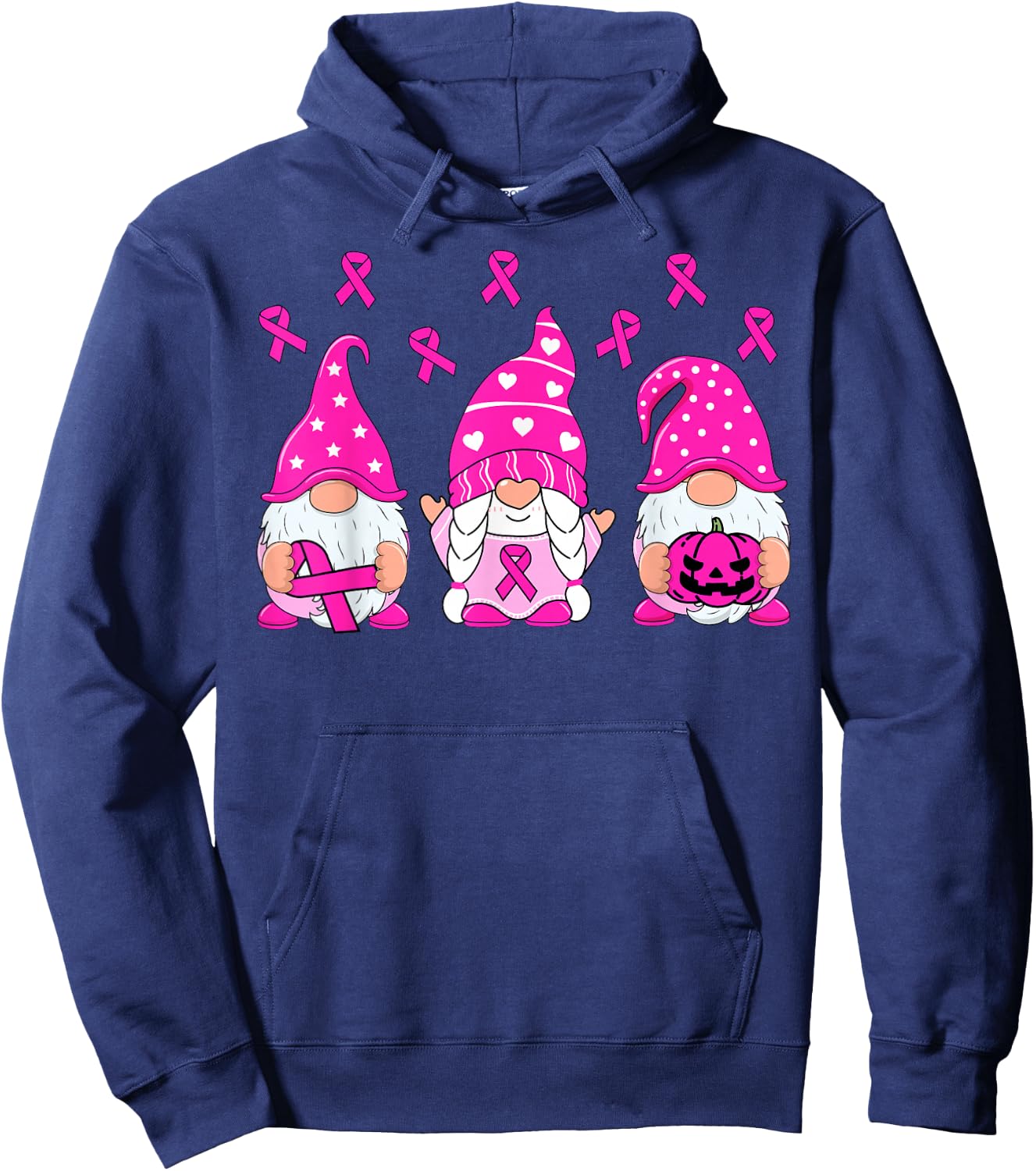 Breast Cancer Awareness Gnome Pumpkin Pink Ribbon Women Kids Hoodie - Hoodie | Navy