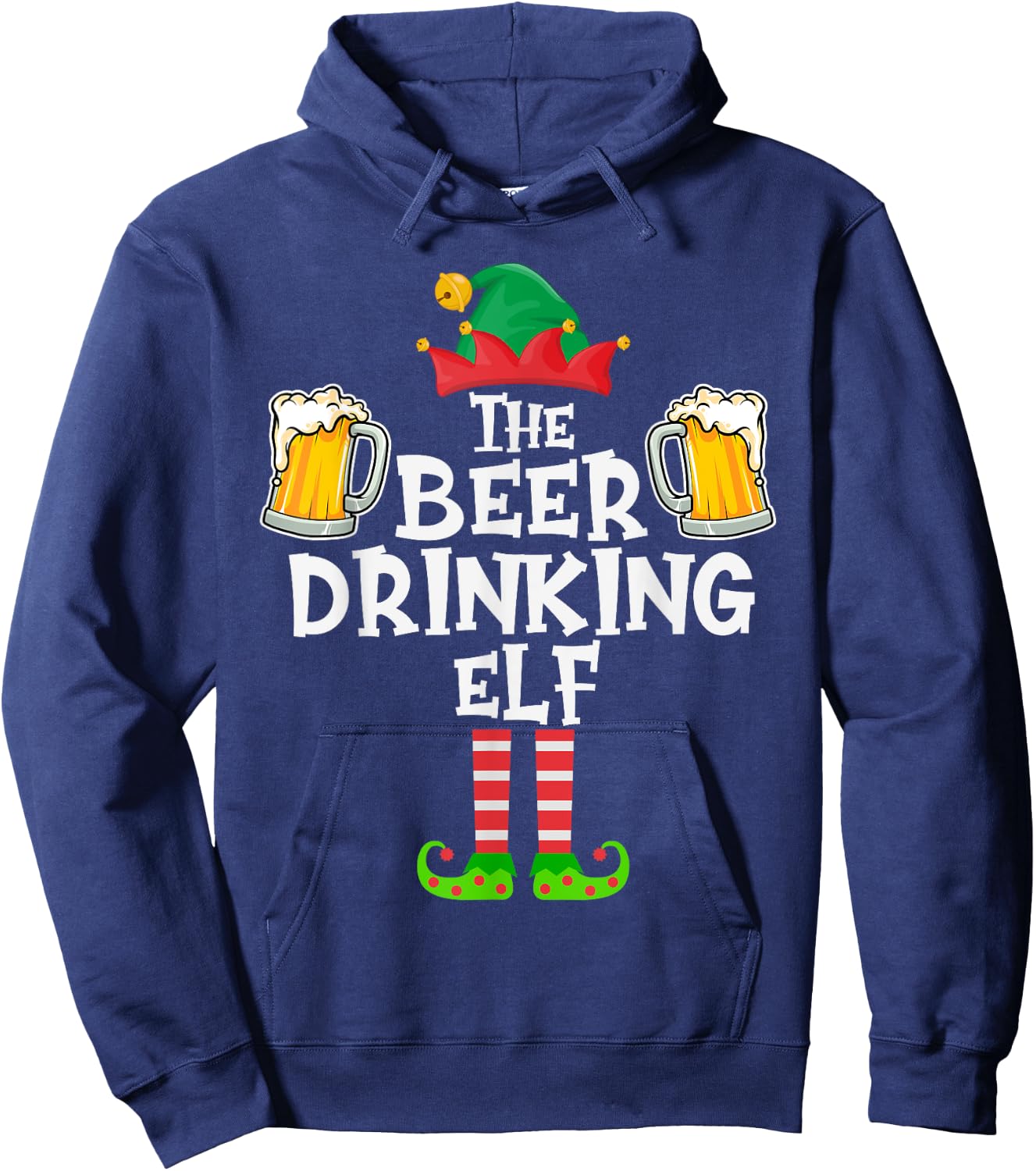 The Beer Drinking Elf, Funny Matching Family Group Christmas Hoodie - Hoodie | Navy