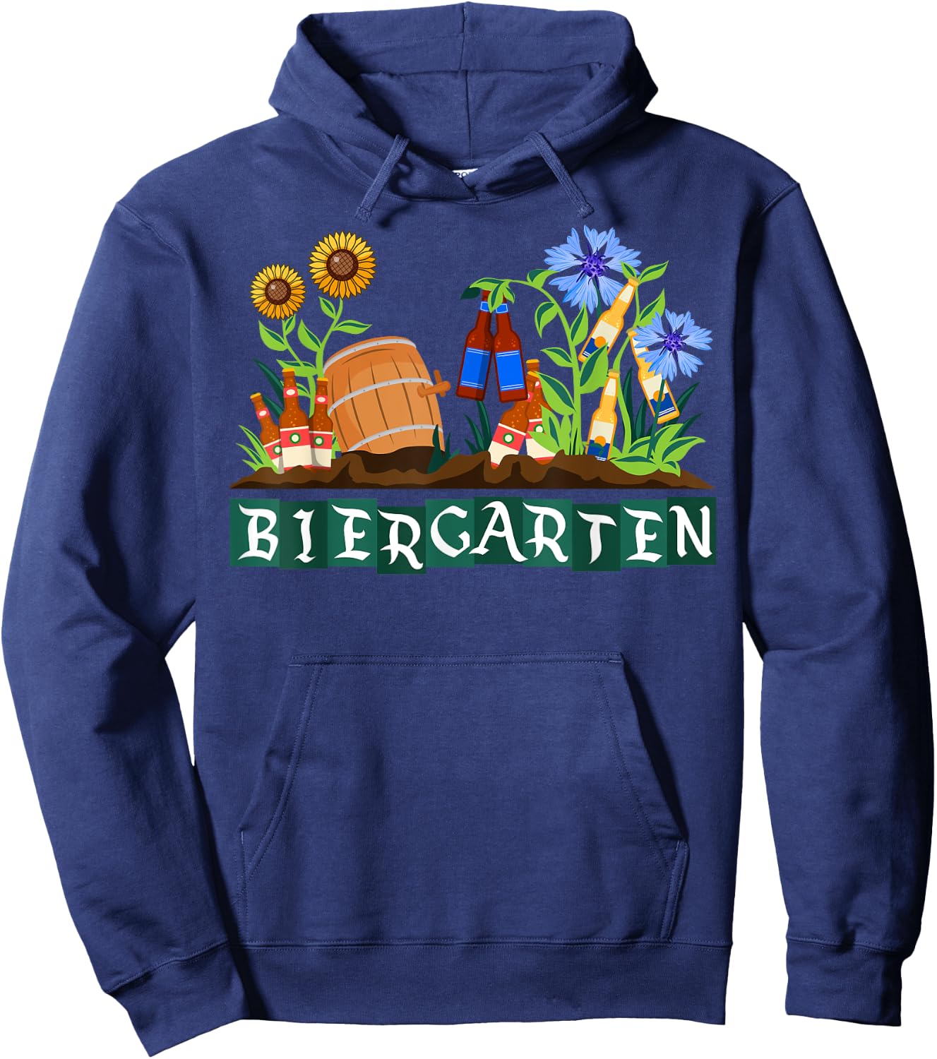 Retro Biergarten Sunflowers Cornflowers Octoberfest Hoodie - Hoodie | Navy