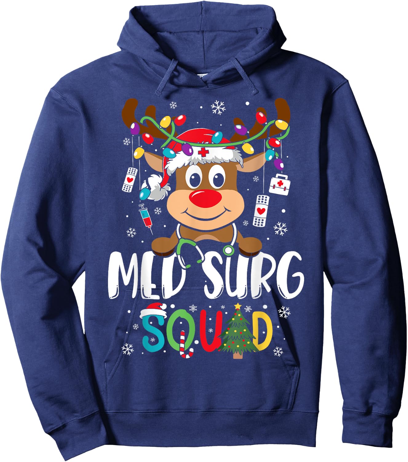Med Surg Squad Reindeer Stethoscope Nurse Christmas Hoodie - Hoodie | Navy