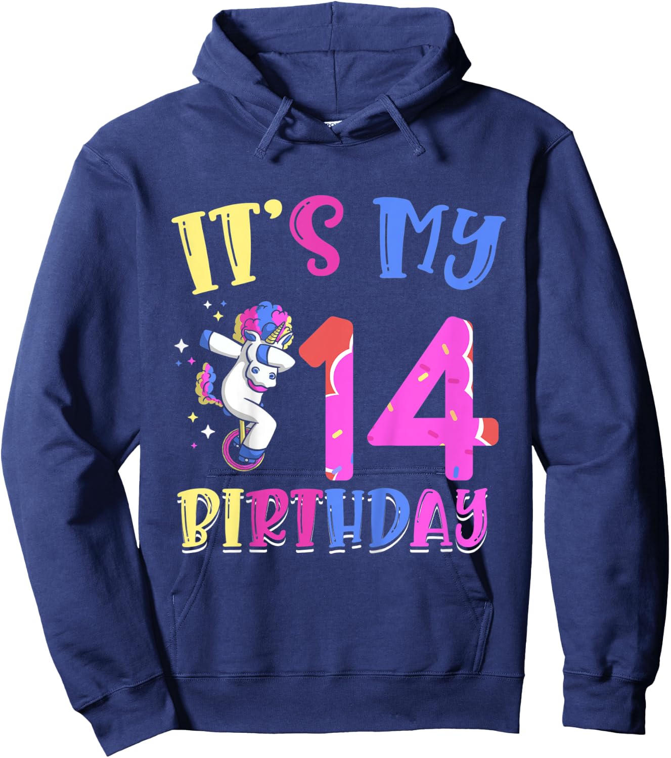 Kids It's My 14 Birthday Dabbing Unicorn Pony 14th Birthday Hoodie - Hoodie | Navy