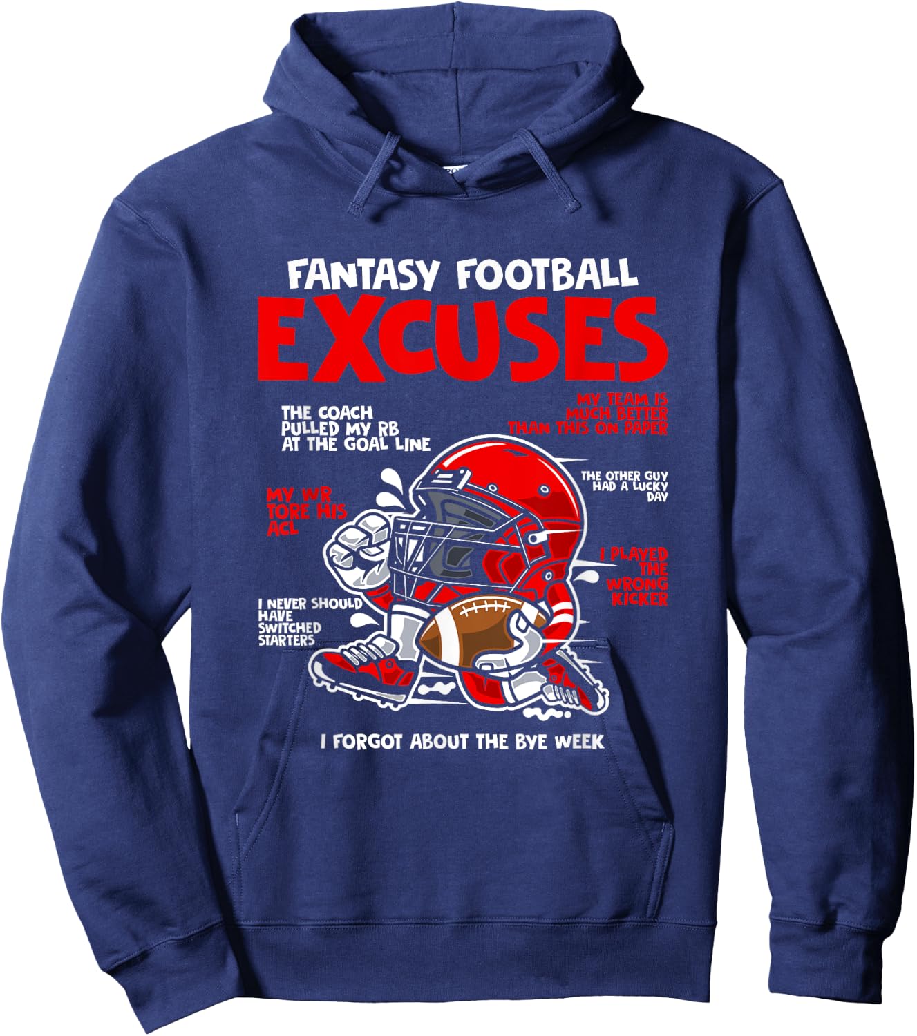 Fantasy Football Apparel - Fantasy Football Excuses Football Player - Black, Small Hoodie - Hoodie | Navy