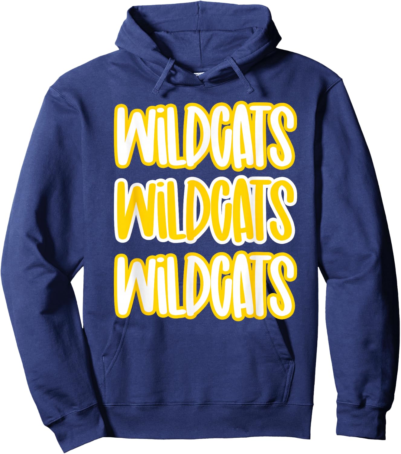 Wildcats Repeating School Spirit Yellow Gold Hoodie - Hoodie | Navy
