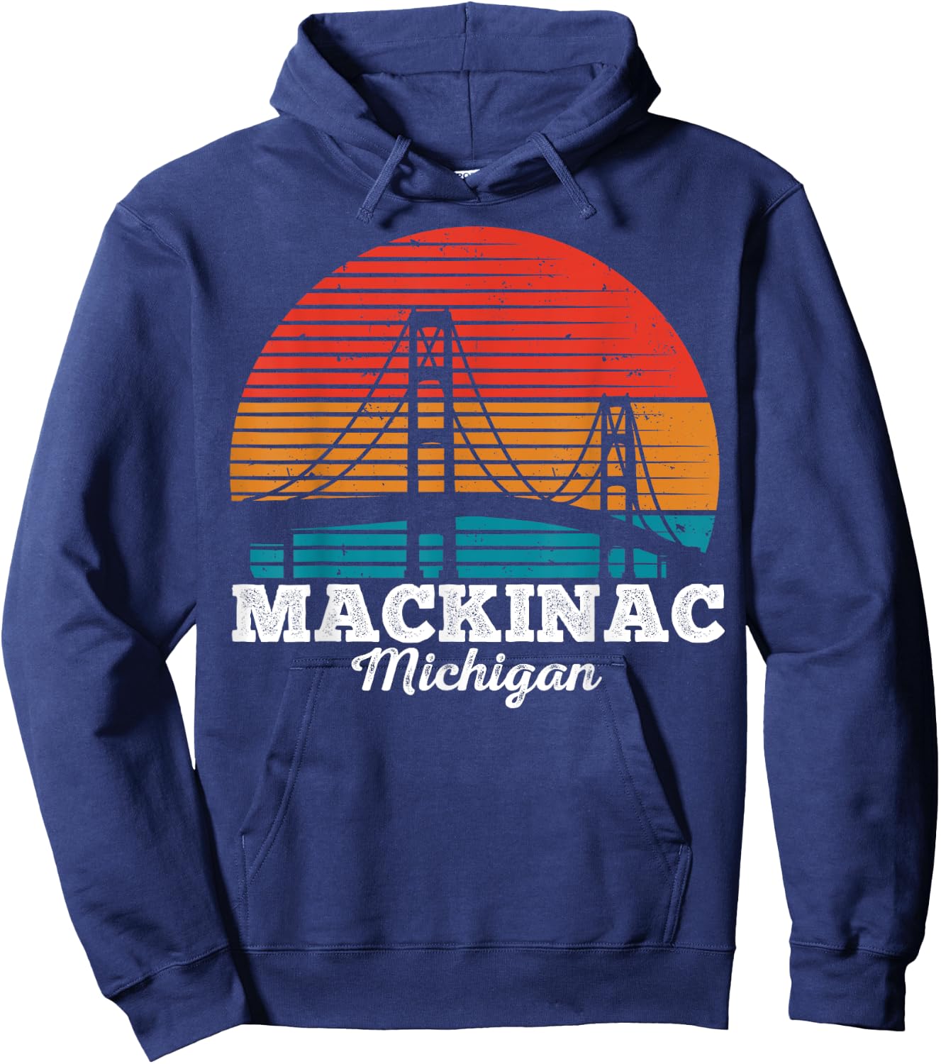 Mackinac Bridge Souvenir Mackinaw Island Retro Michigan Hoodie - Hoodie | Navy
