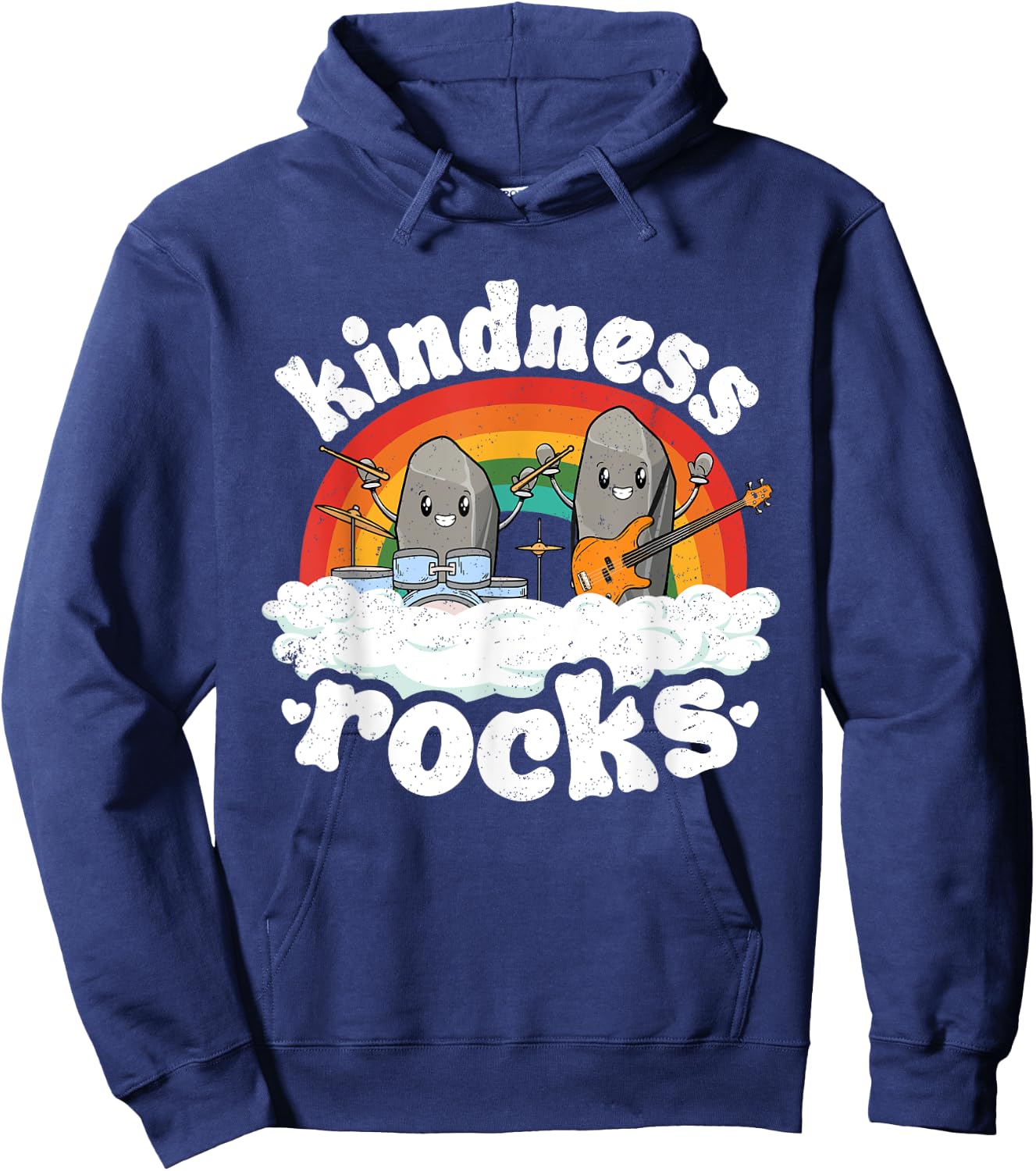 Anti Bullying Rainbow Hippie Music Teacher Kindness Rocks Women Kids Hoodie - Hoodie | Navy