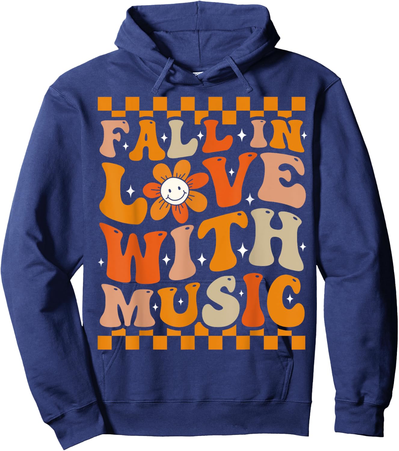 Fall In Love With Music Groovy Thanksgiving Music Teacher Men Women Girls Kids Hoodie - Hoodie | Navy
