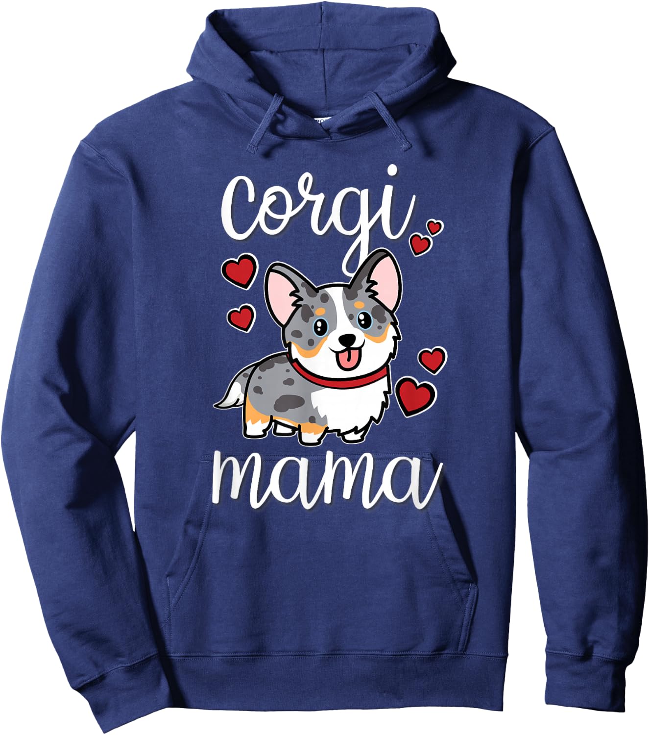 Funny Kawaii Mama Mom Cardigan Blue Merle Corgi Lover Hoodie - Hoodie | Navy