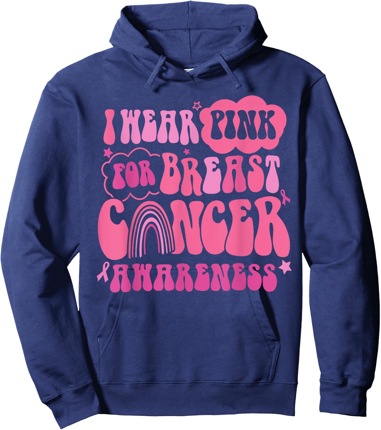 Retro Groovy I Wear Pink For Breast Cancer Awareness Hoodie - Hoodie | Navy