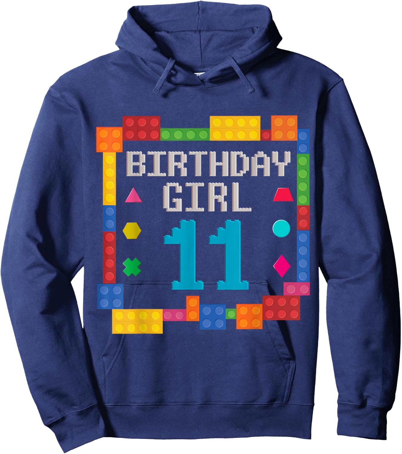Cute 11th Birthday Gift 11 Years Old Block Building Girl Kid Hoodie - Hoodie | Navy