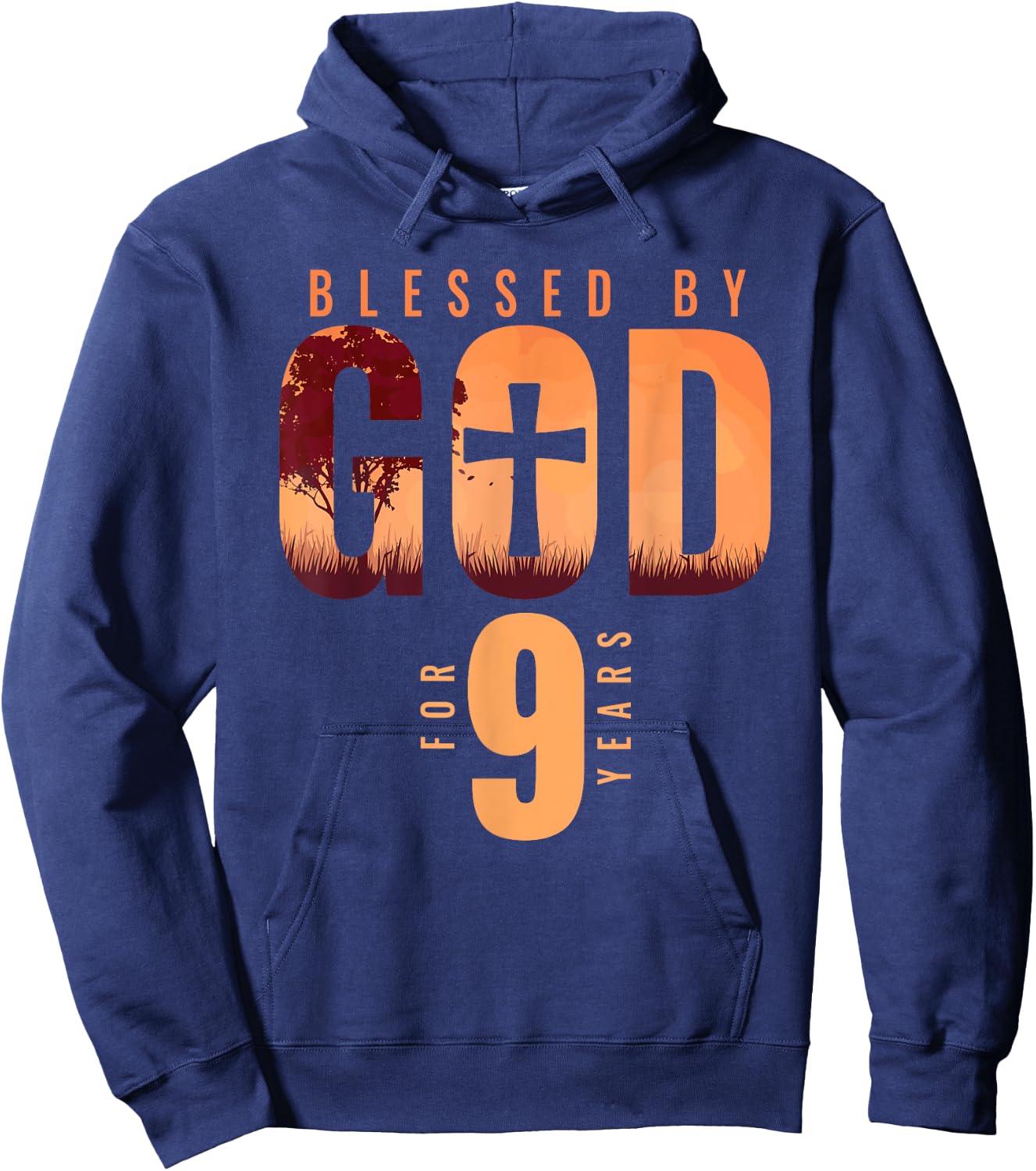 Blessed By God For 9 Years 9th Birthday Religious Theme Hoodie - Hoodie | Navy