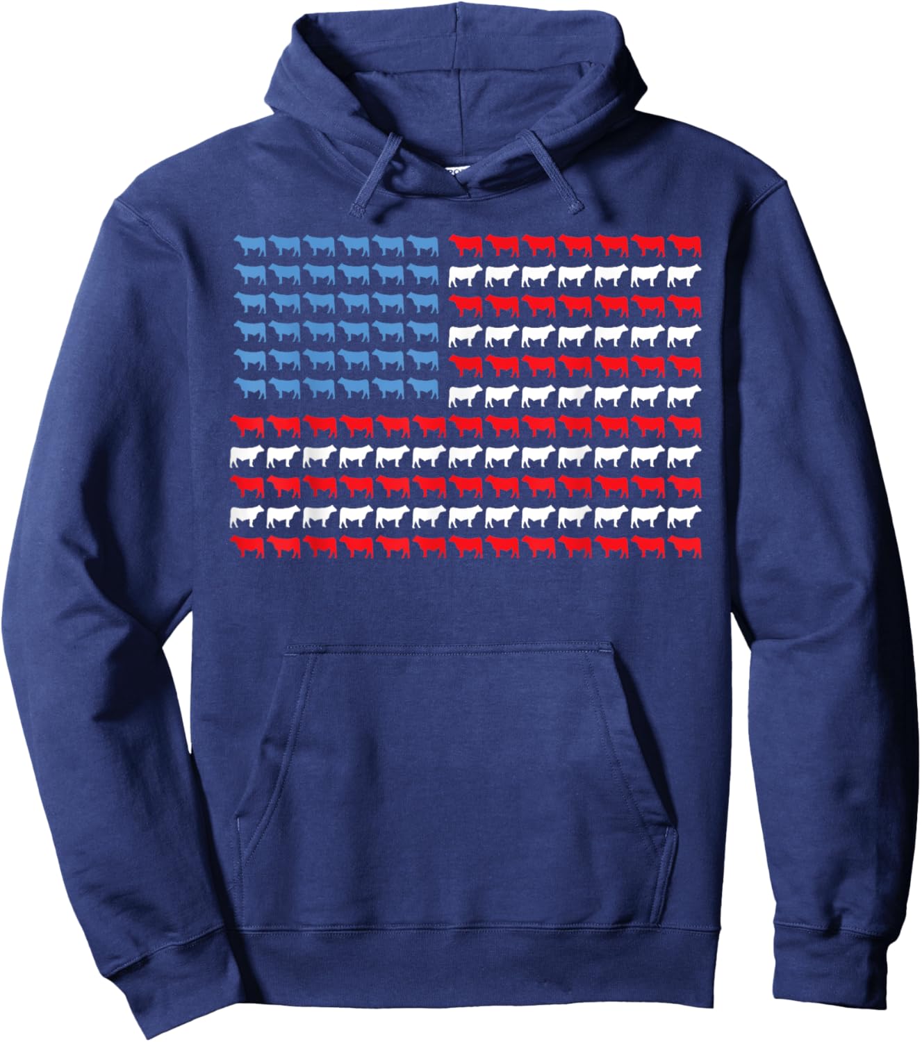 Cow American Flag Heifer Us 4th of July Farm Cattle USA Cow Hoodie - Hoodie | Navy