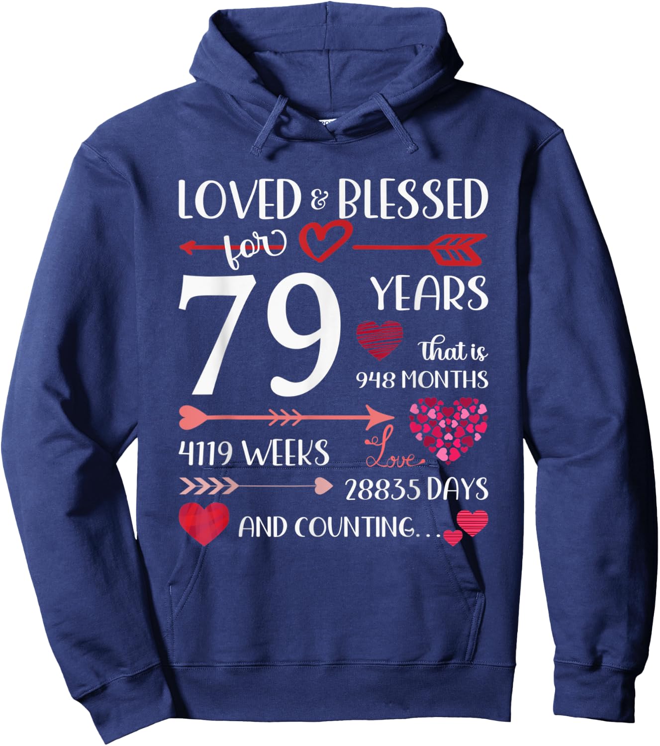 Loved And Blessed For 79 Years Old 79th Birthday Mothers Day Hoodie - Hoodie | Navy