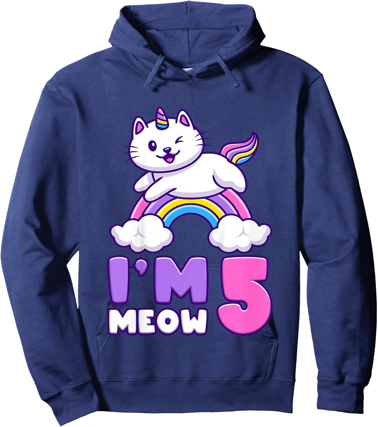 Birthday girl 5 years old, cat, unicorn, 5th birthday Hoodie - Hoodie | Navy