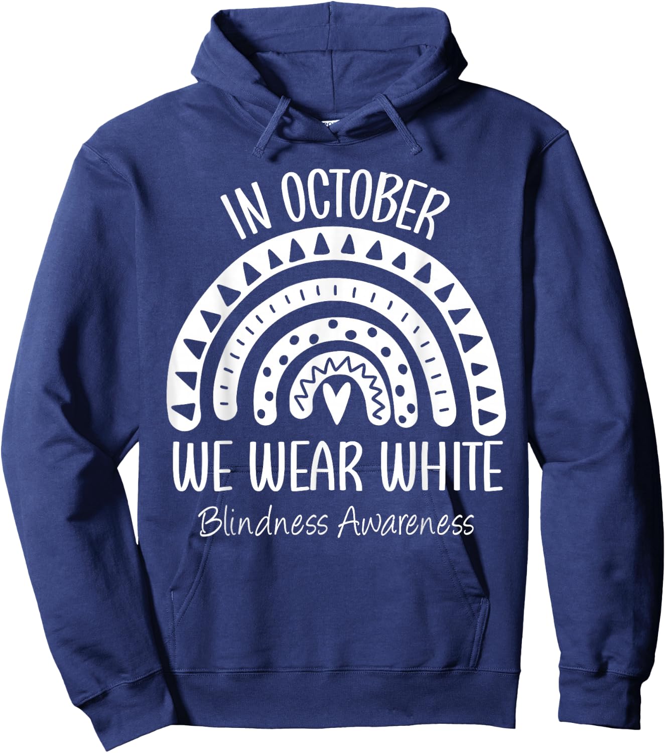 Rainbow In October We Wear White Blindness Awareness Ribbon Hoodie - Hoodie | Navy