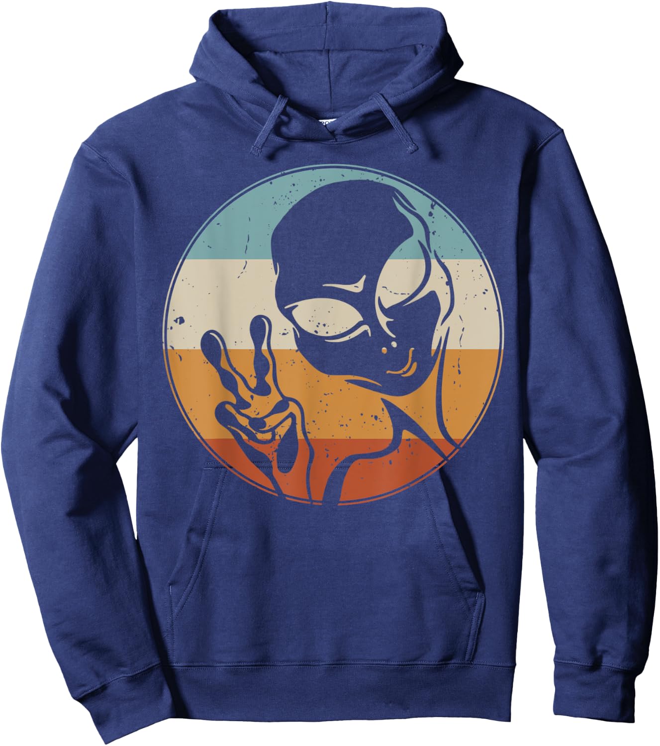 Retro Vintage Alien Peace Hand UFO Space Lovers Hoodie - Hoodie | Navy